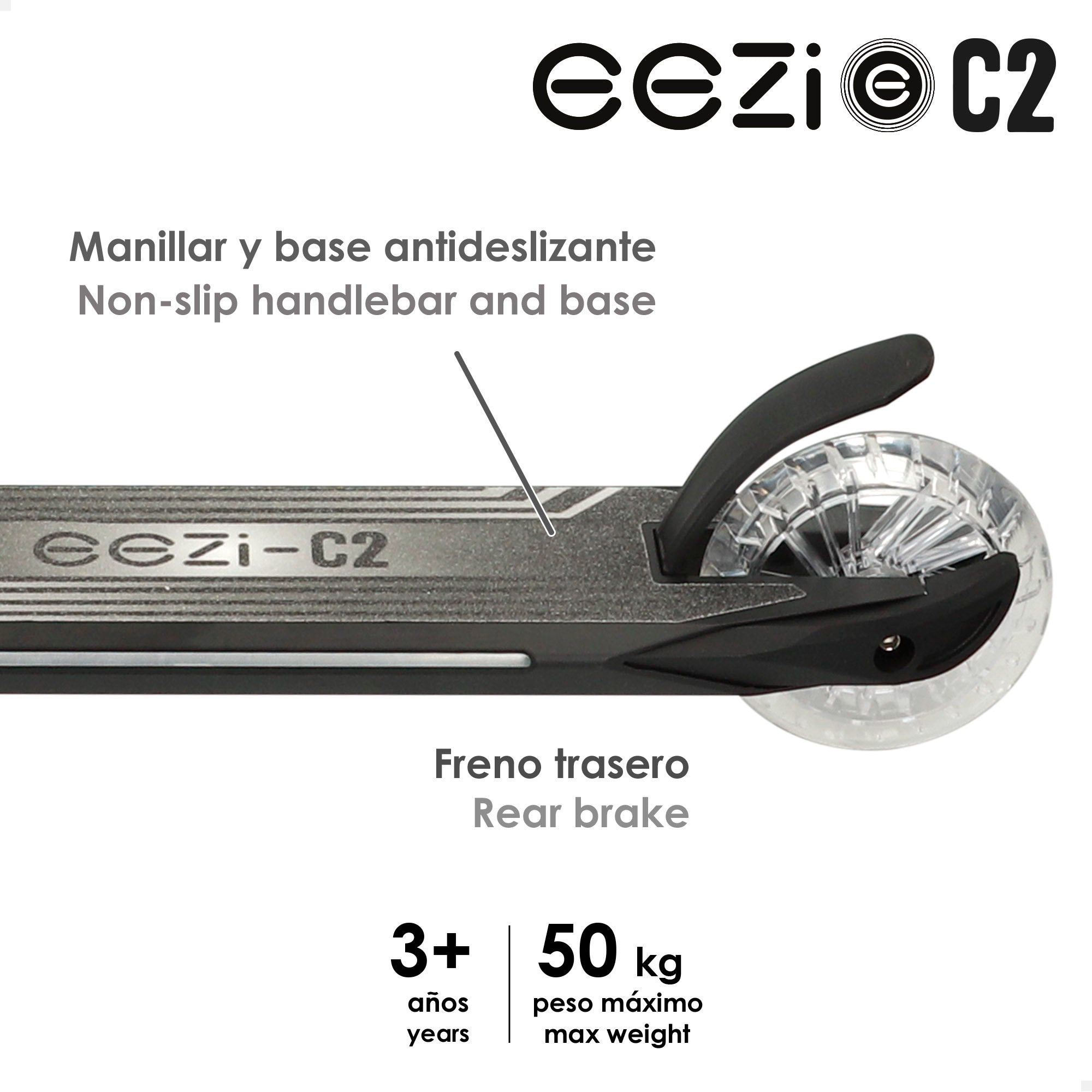Trotinete dobrável EEZI preta de 2 rodas com luzes personalizáveis