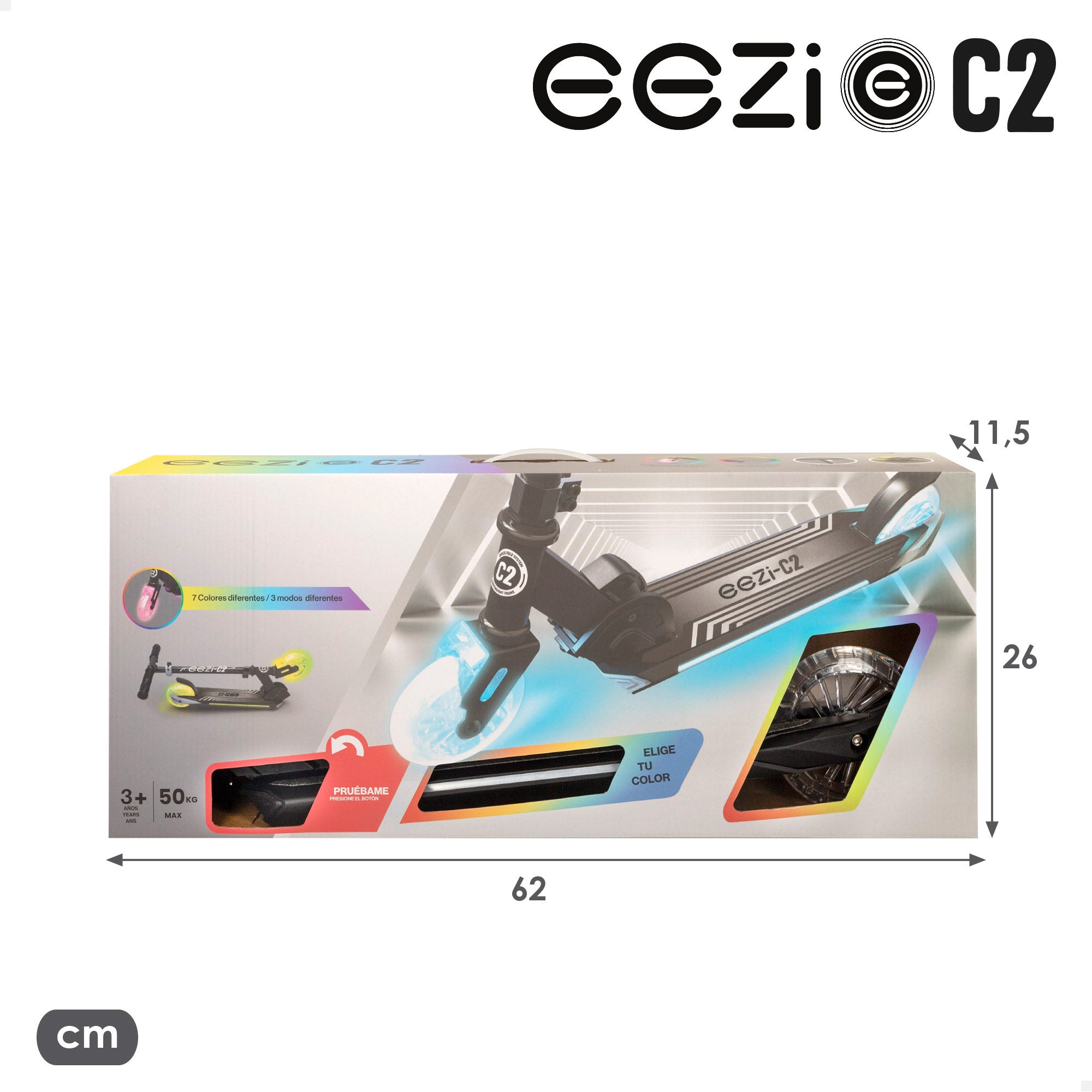 Trotinete dobrável EEZI preta de 2 rodas com luzes personalizáveis