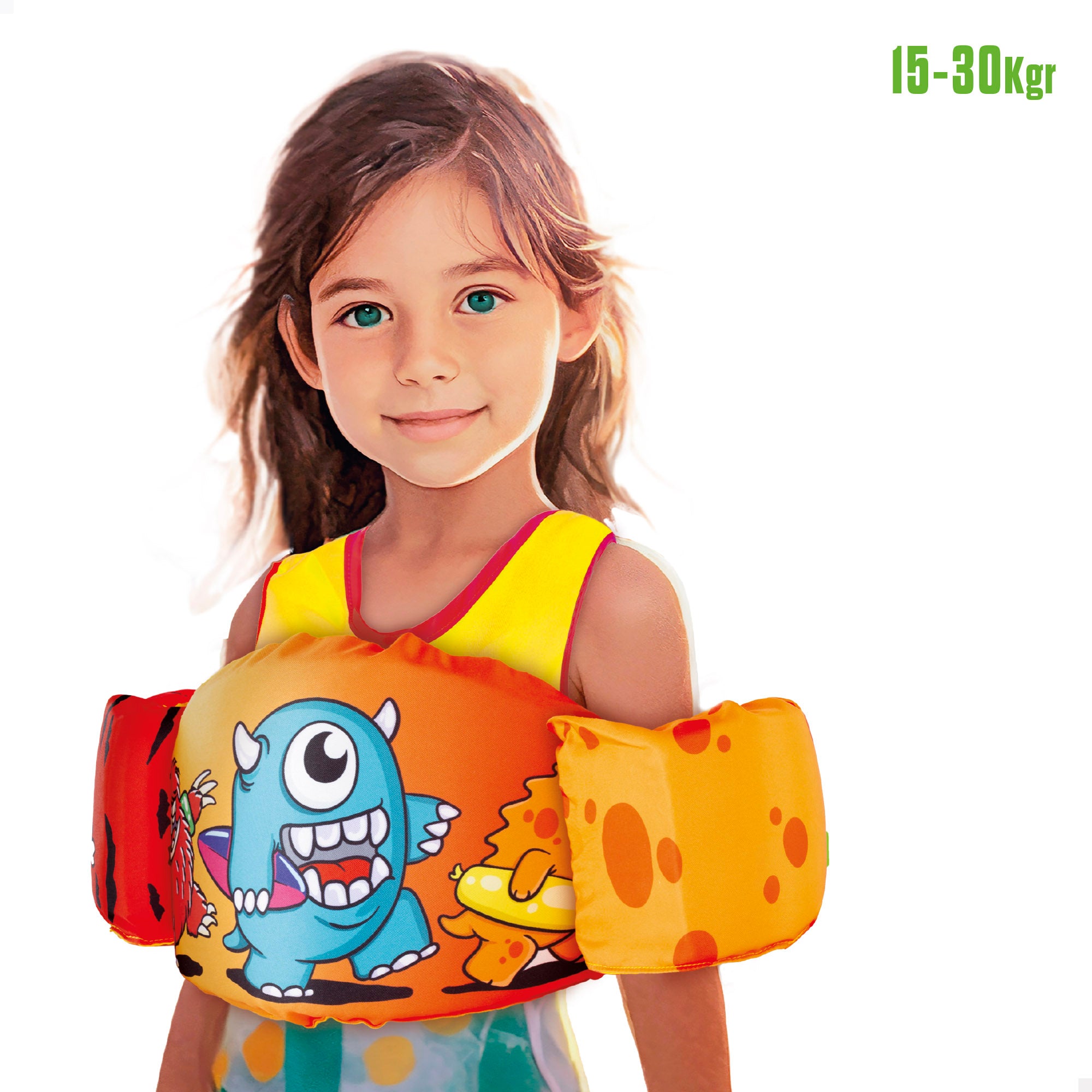 Colete salva-vidas para criança Aqua Sport Monster, ajustável, de 15 a 30 kg.