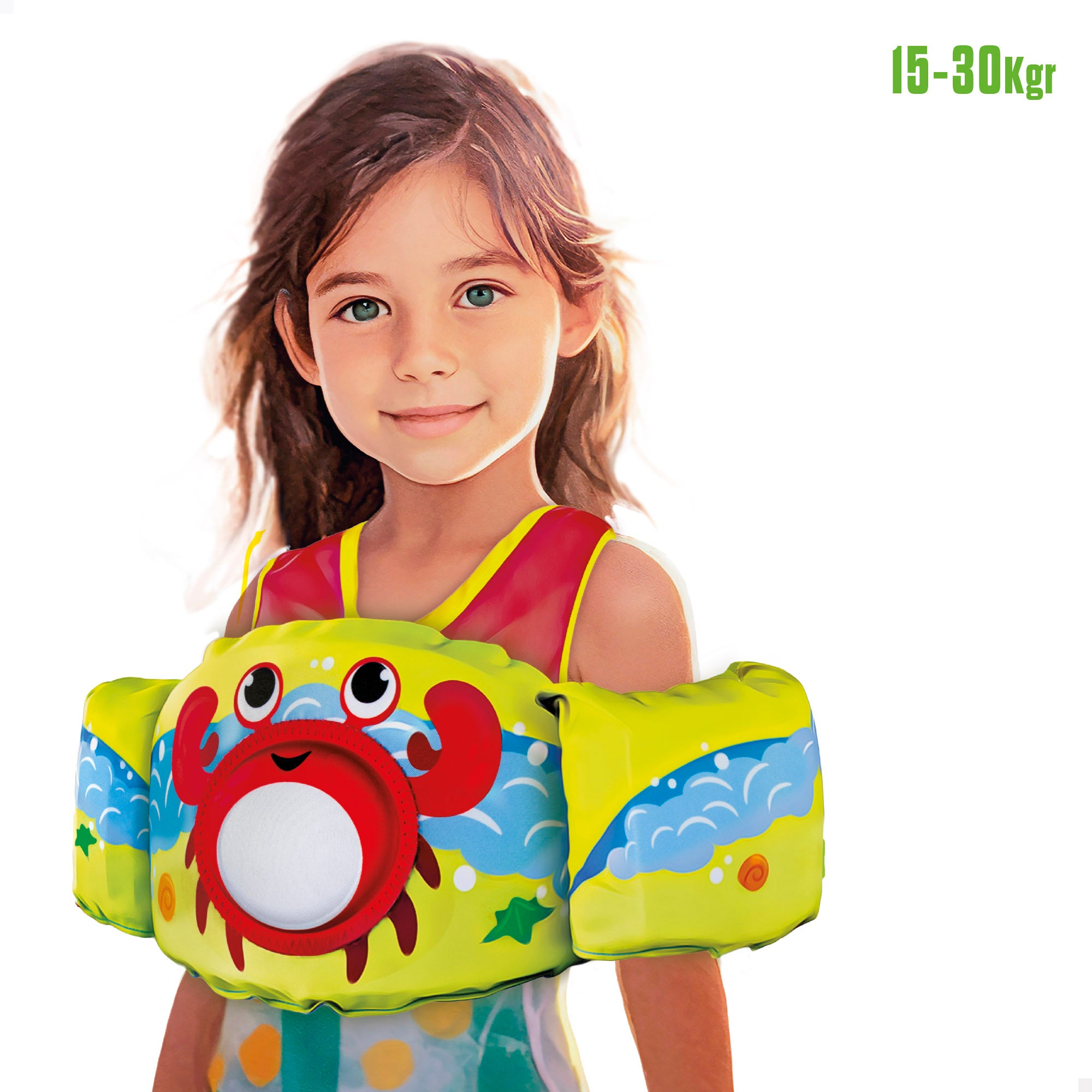 Colete salva-vidas Aqua Sport Crab para crianças dos 15 aos 30 kg, ajustável.