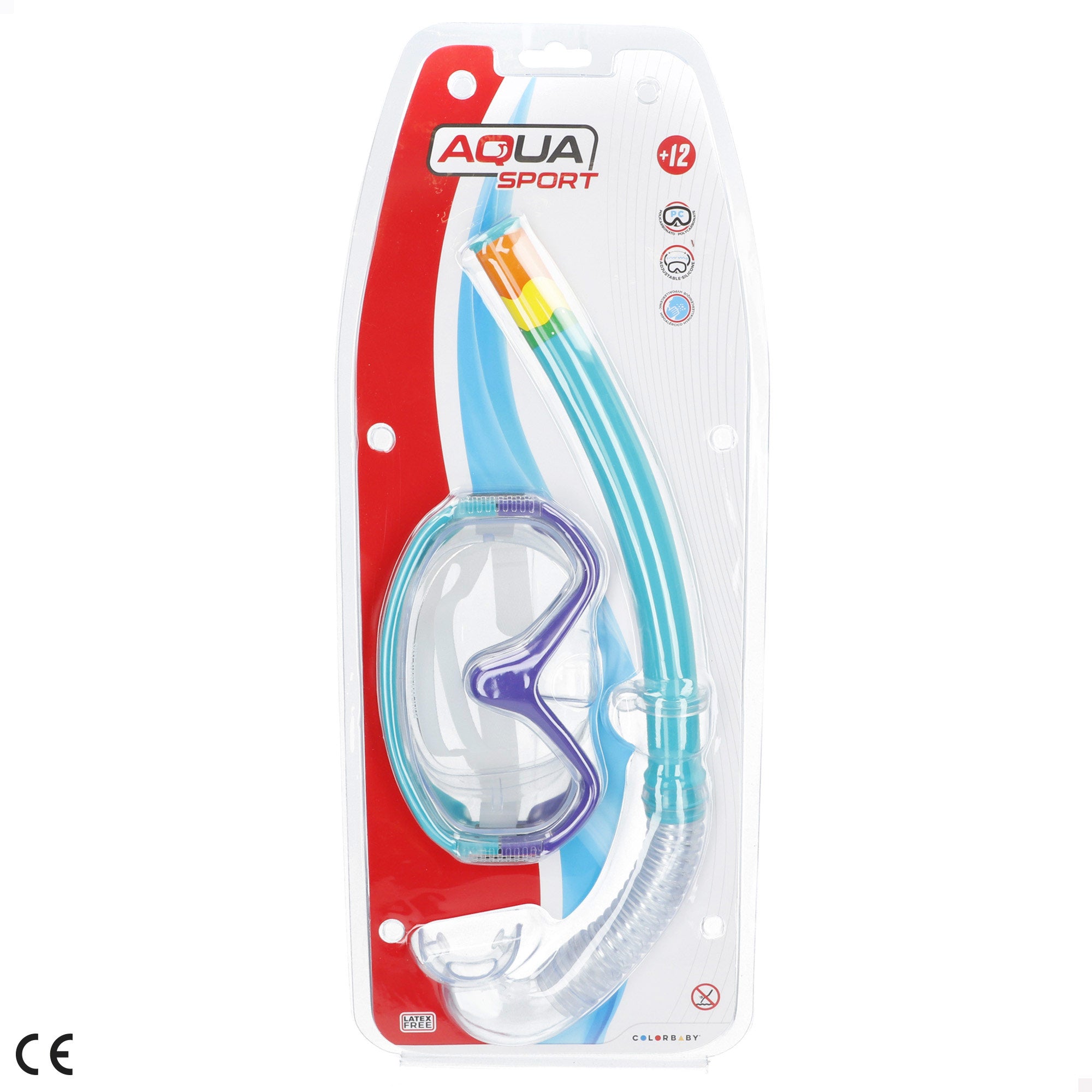 Conjunto Aqua Sport com óculos de mergulho e snorkel para adulto, turquesa/lilás