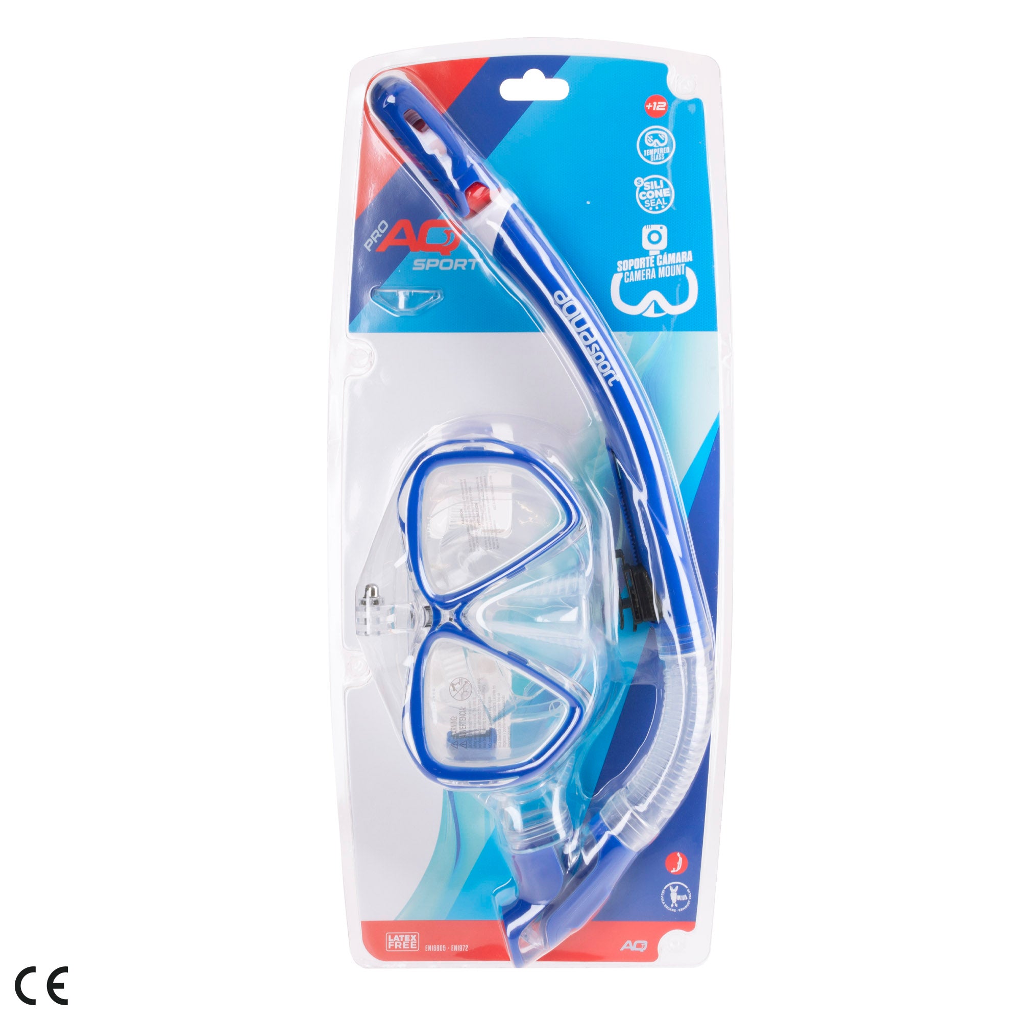 Conjunto Aqua Sport para adulto com máscara de mergulho, snorkel e suporte para câmara.