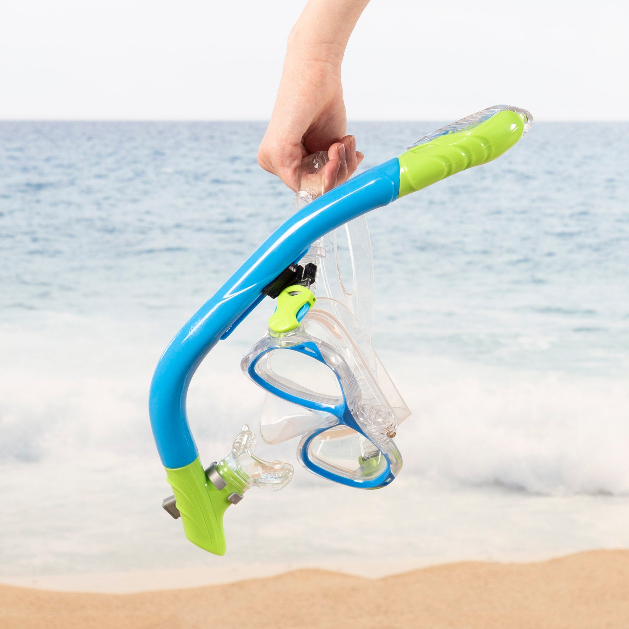 Conjunto de óculos de mergulho e snorkel para crianças para desportos aquáticos com suporte para câmara.