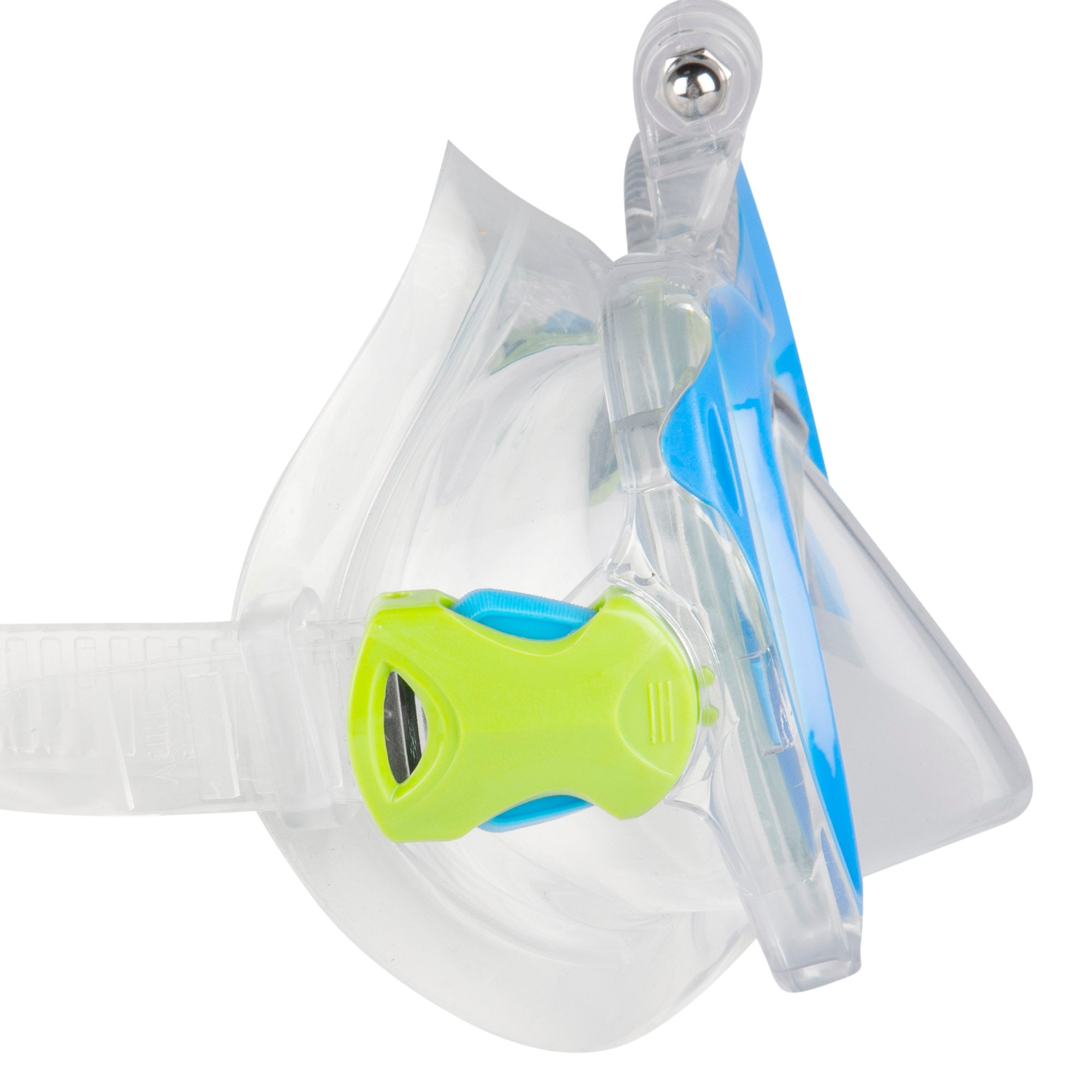 Conjunto de óculos de mergulho e snorkel para crianças para desportos aquáticos com suporte para câmara.