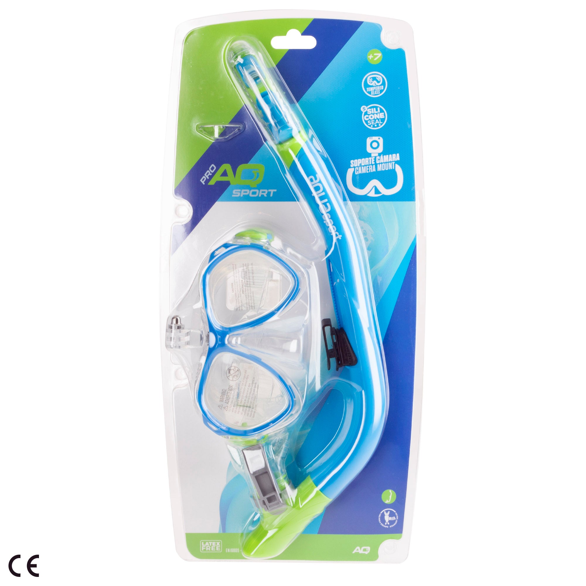 Conjunto de óculos de mergulho e snorkel para crianças para desportos aquáticos com suporte para câmara.