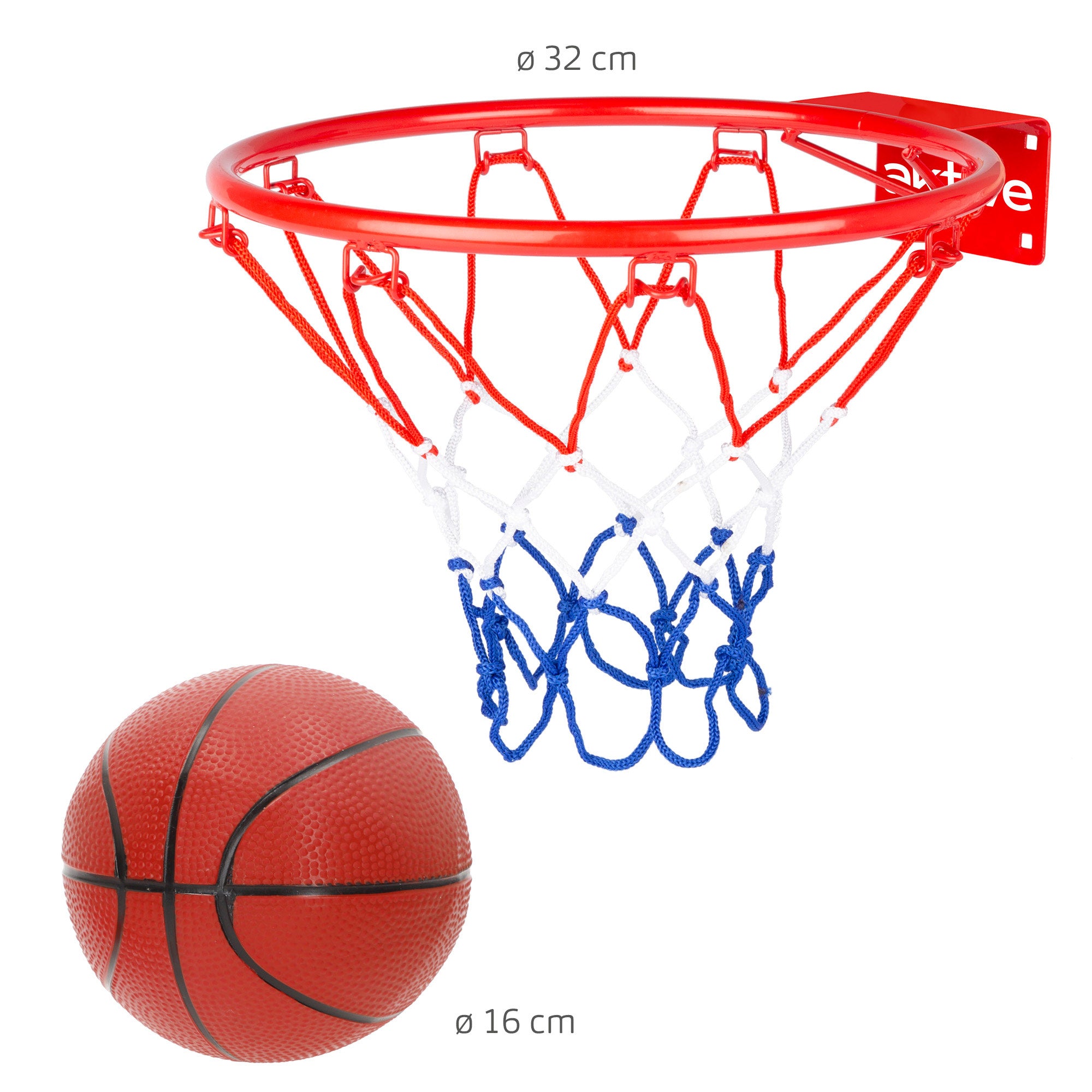 Cesta de basquetebol de parede Aktive de 32 cm com bola e bomba.