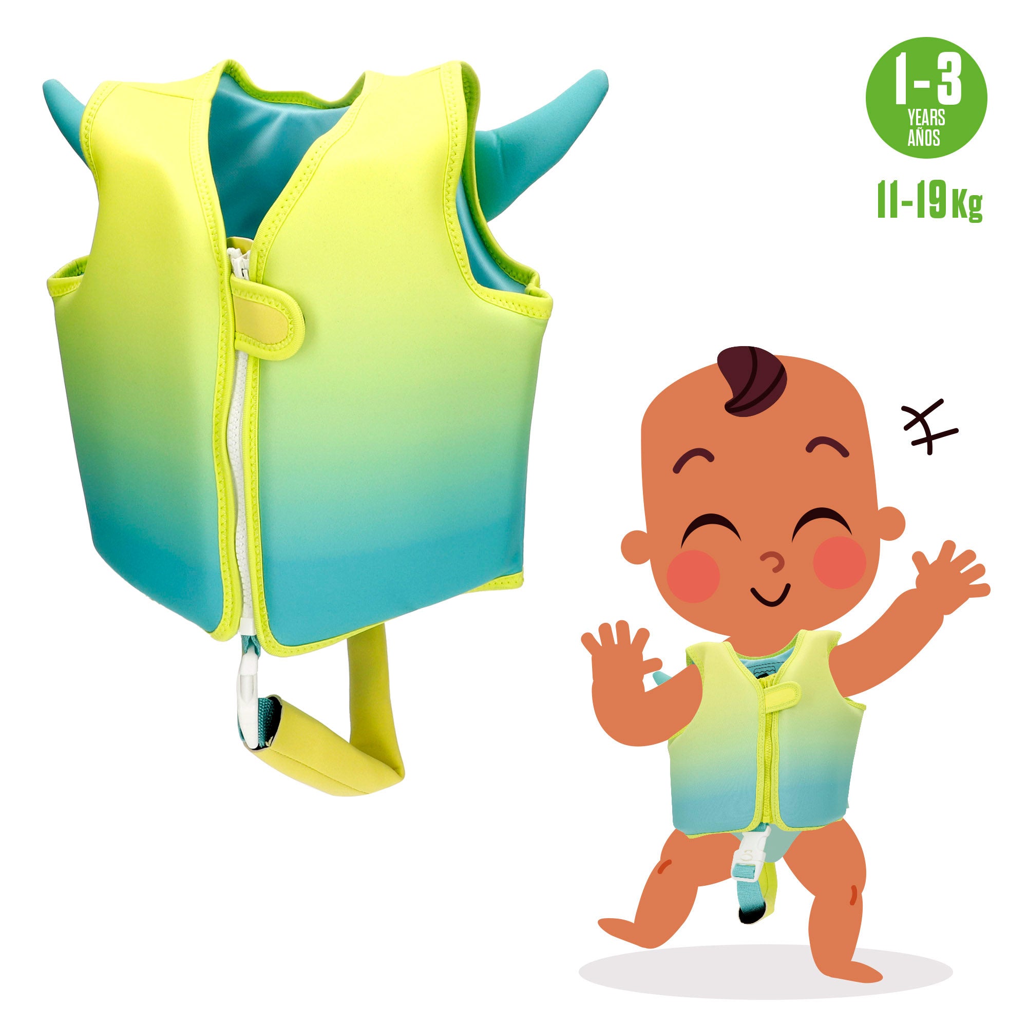 Colete flutuante em neoprene para desportos aquáticos, para crianças dos 1 aos 3 anos.