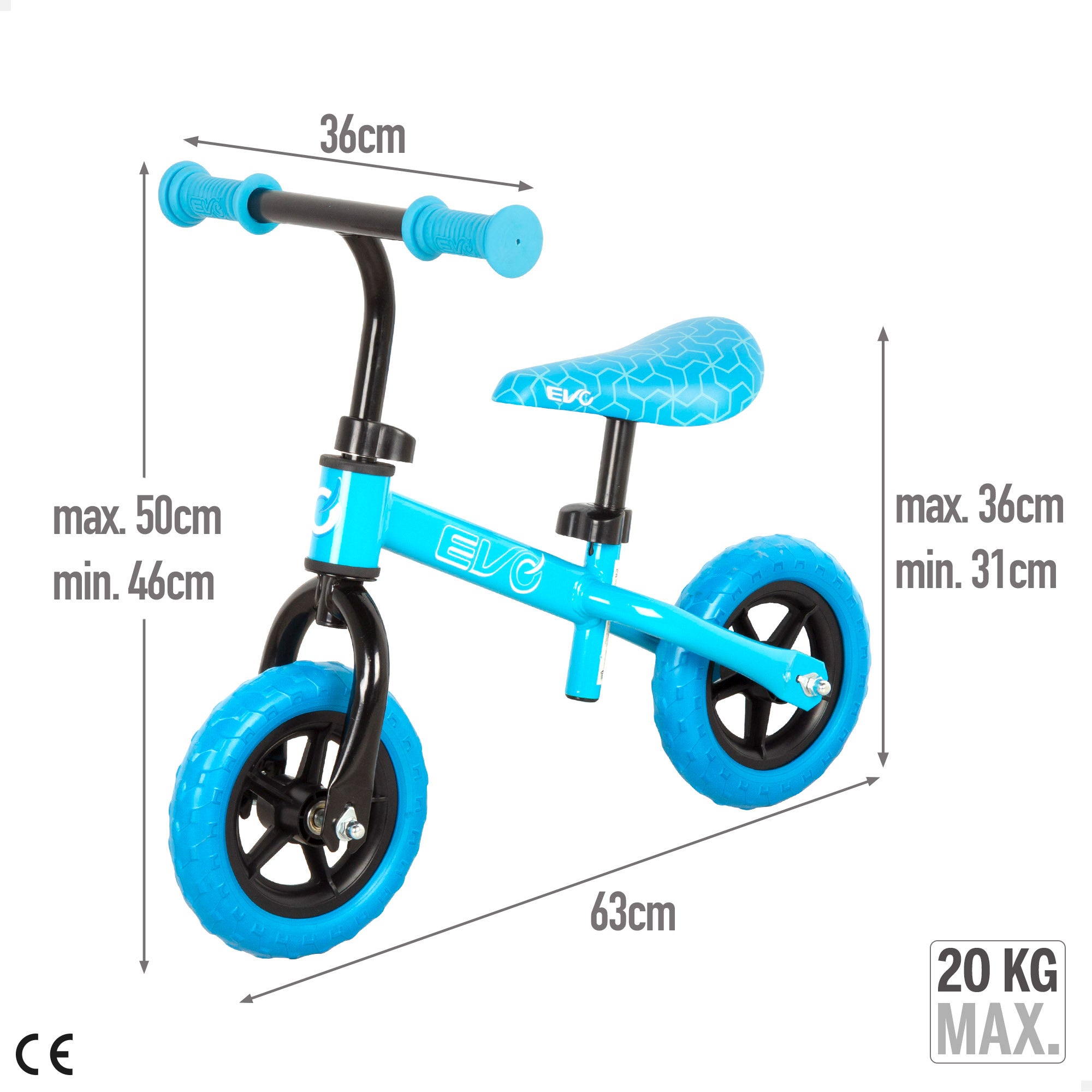 Bicicleta de equilíbrio EVO com altura ajustável, máx. 20 kg