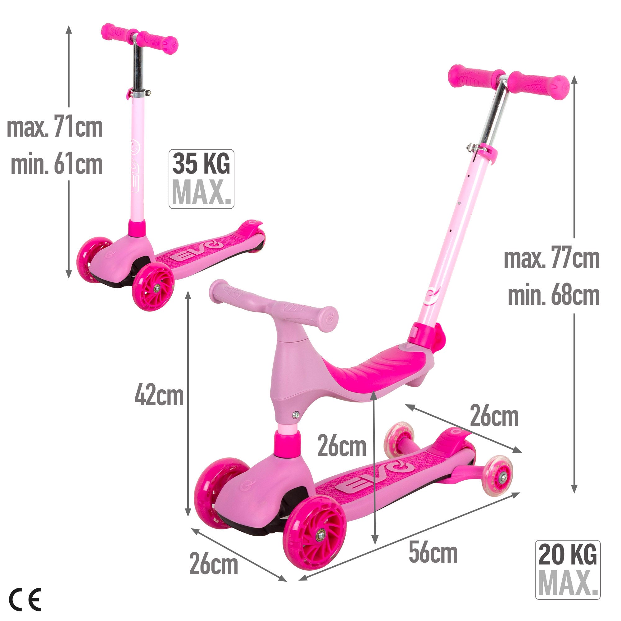 Trotinete Evolutiva EVO 4 em 1 Rosa