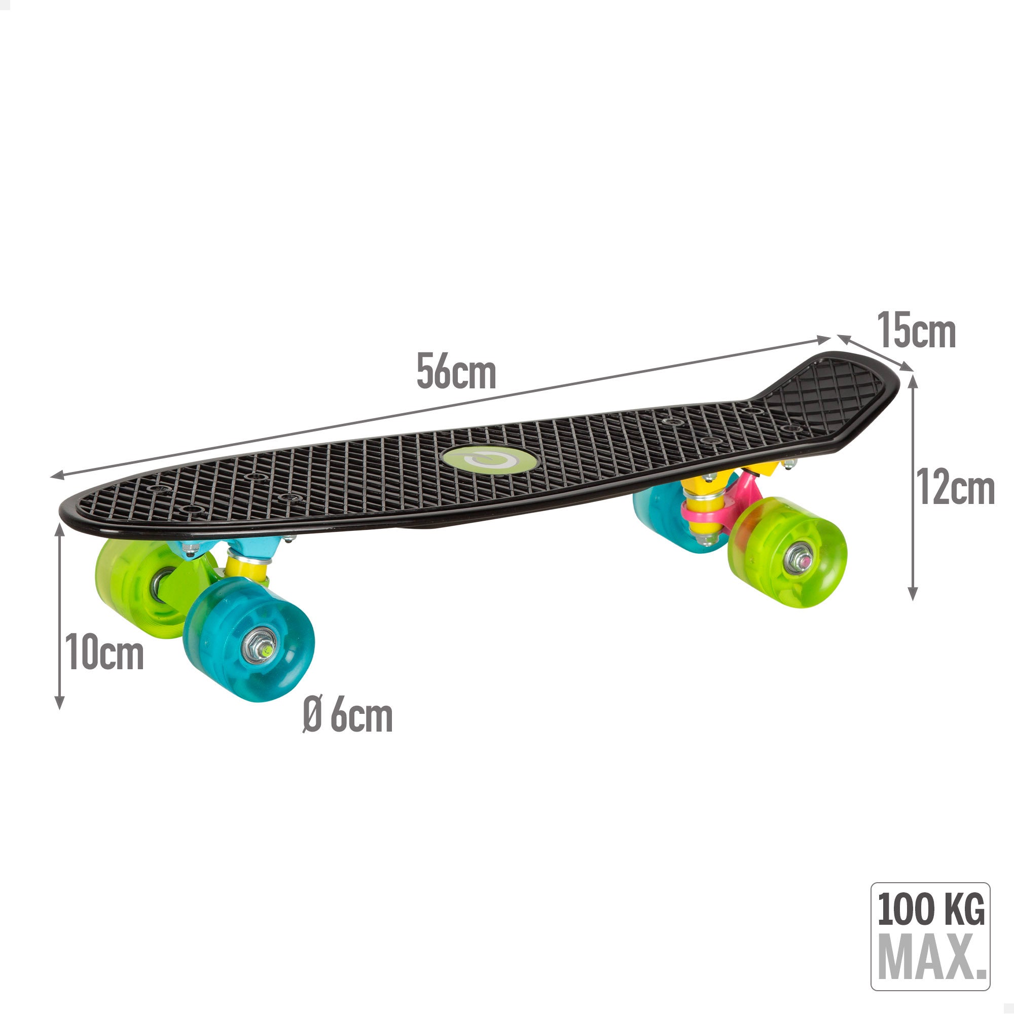 Skate EVO preto de 4 rodas com luzes