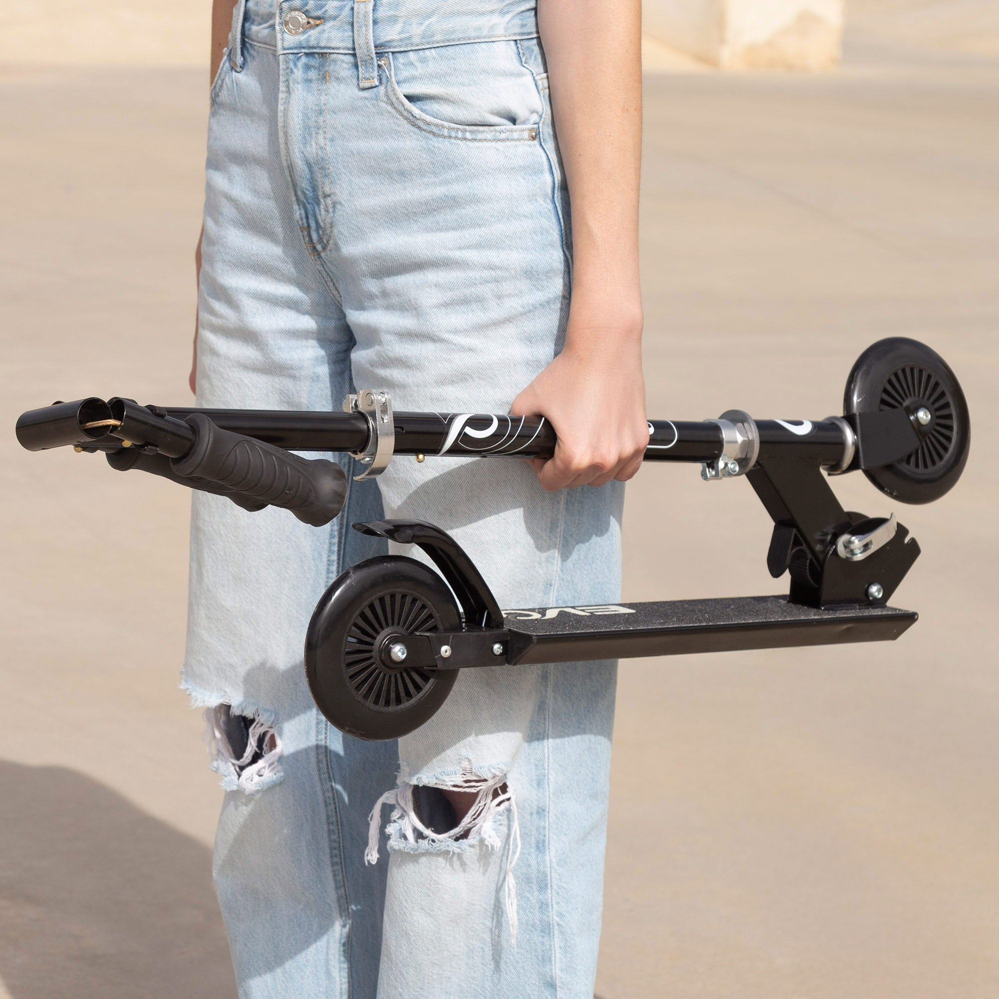 Trotinete dobrável e ajustável EVO de 2 rodas, preta