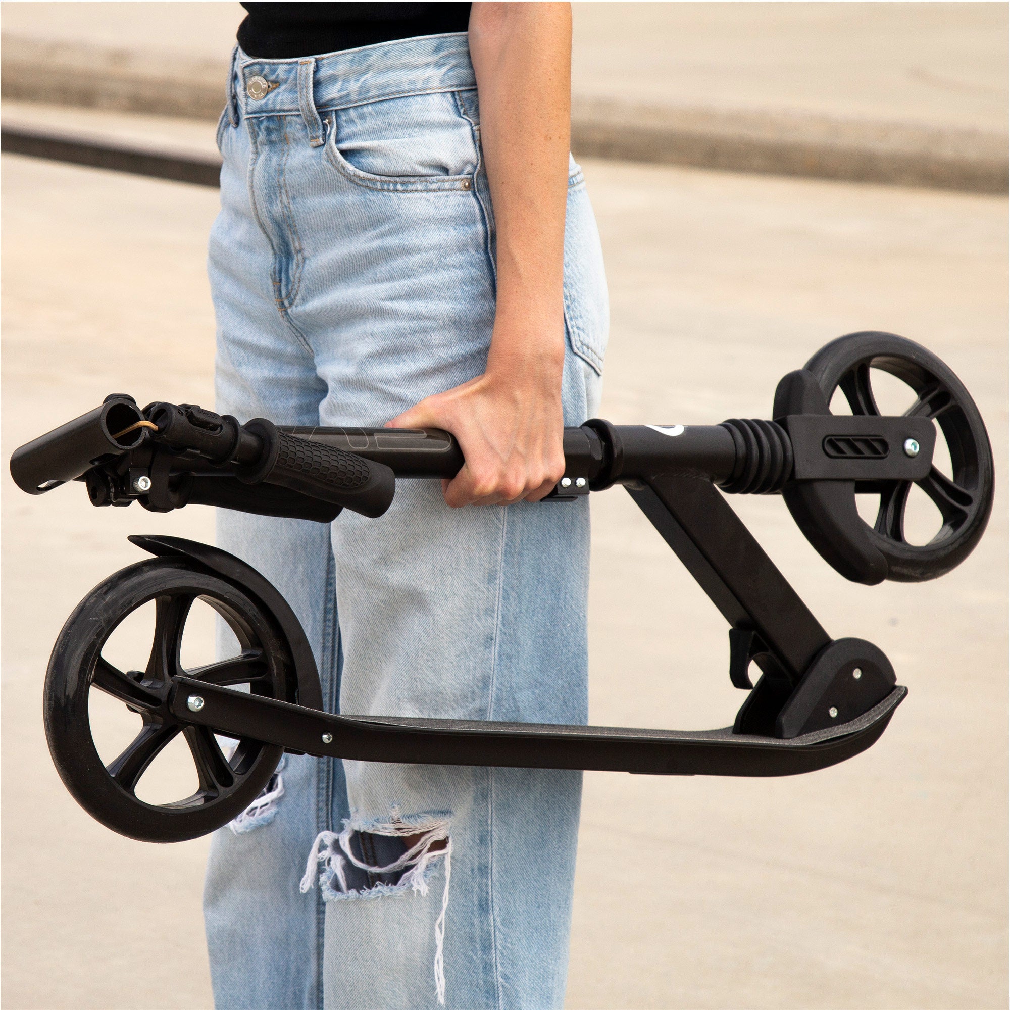 Trotinete dobrável e ajustável EVO de 2 rodas, preta