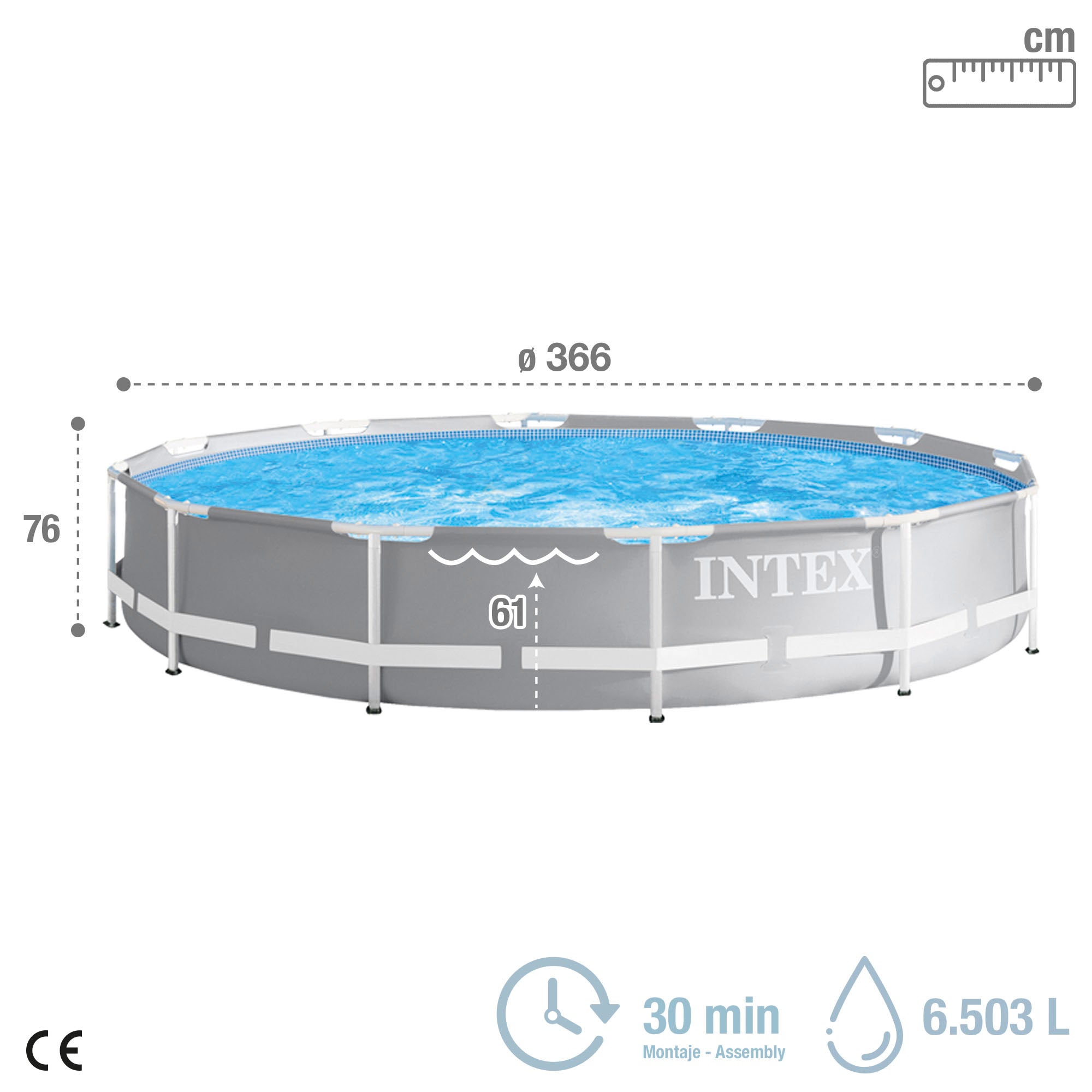 Piscina redonda desmontável INTEX Prism Frame 366x76 cm