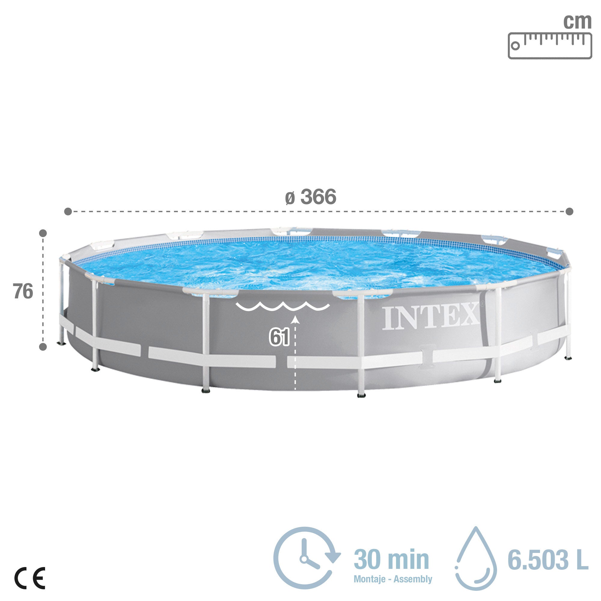 Piscina redonda desmontável INTEX Prism Frame 366x76 cm com bomba de filtro