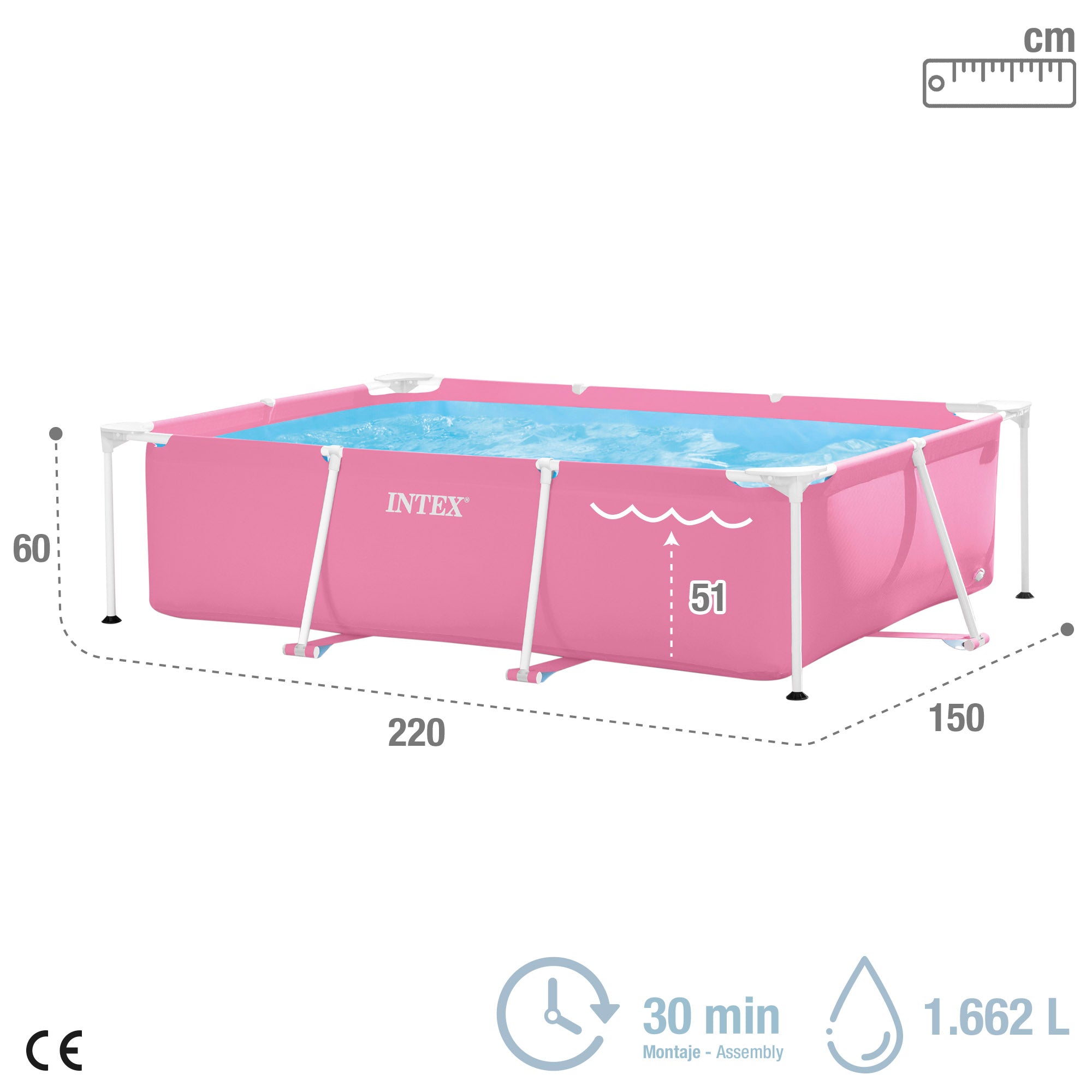 Piscina insuflável amovível INTEX Small Frame rosa 220x150x60 cm - 1.662 l