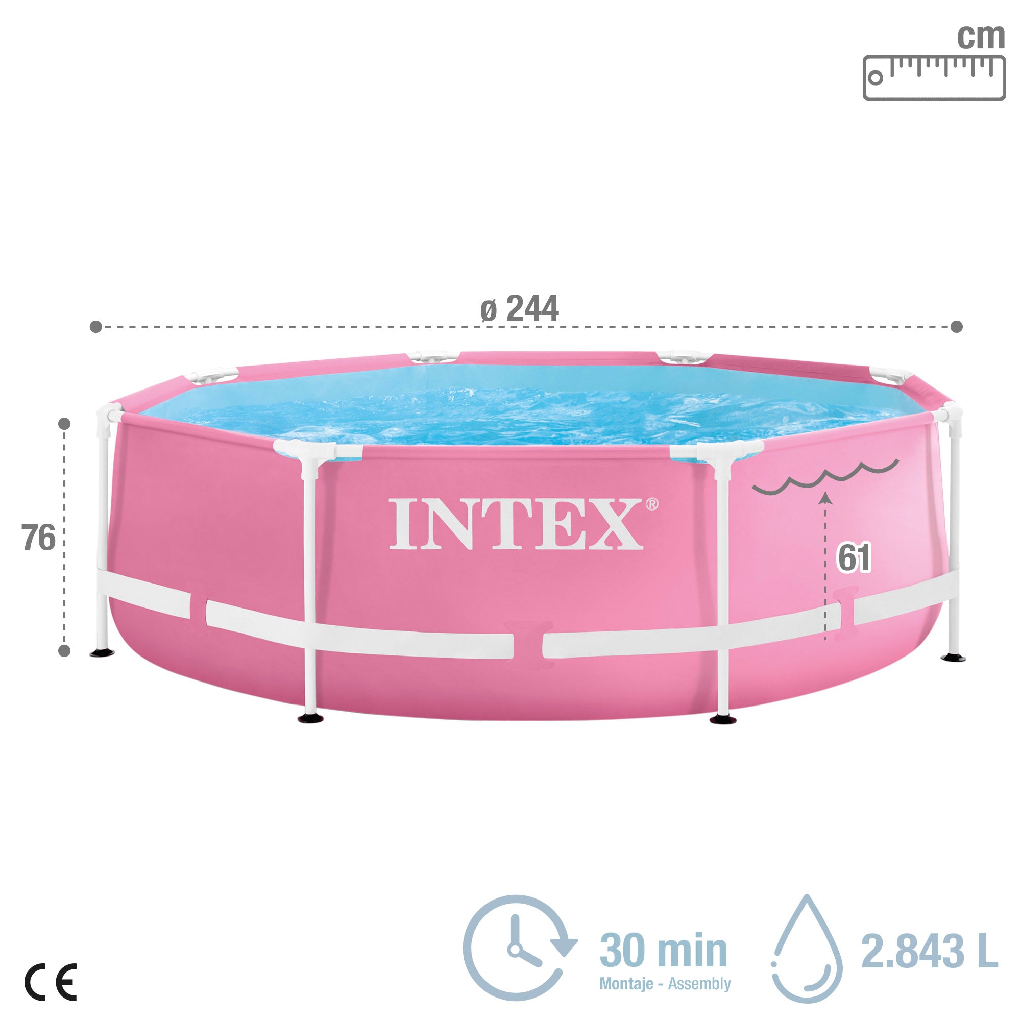 Piscina amovível INTEX com estrutura metálica rosa Ø244x76 cm - 2.843 l