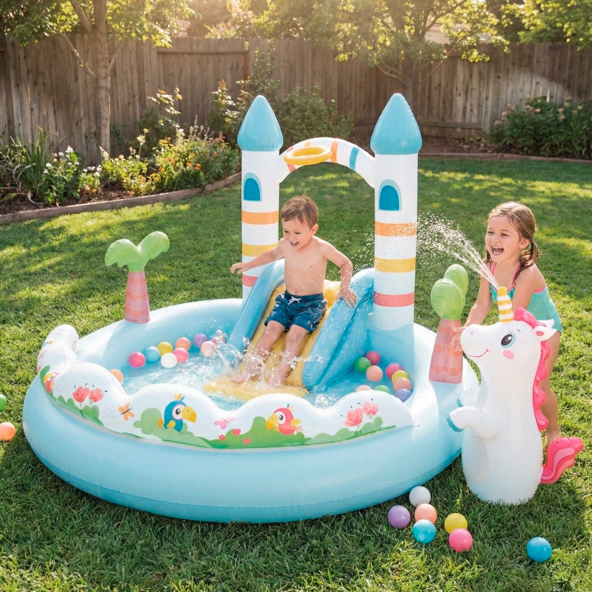 Castelo de Unicórnio Insuflável INTEX com Escorrega