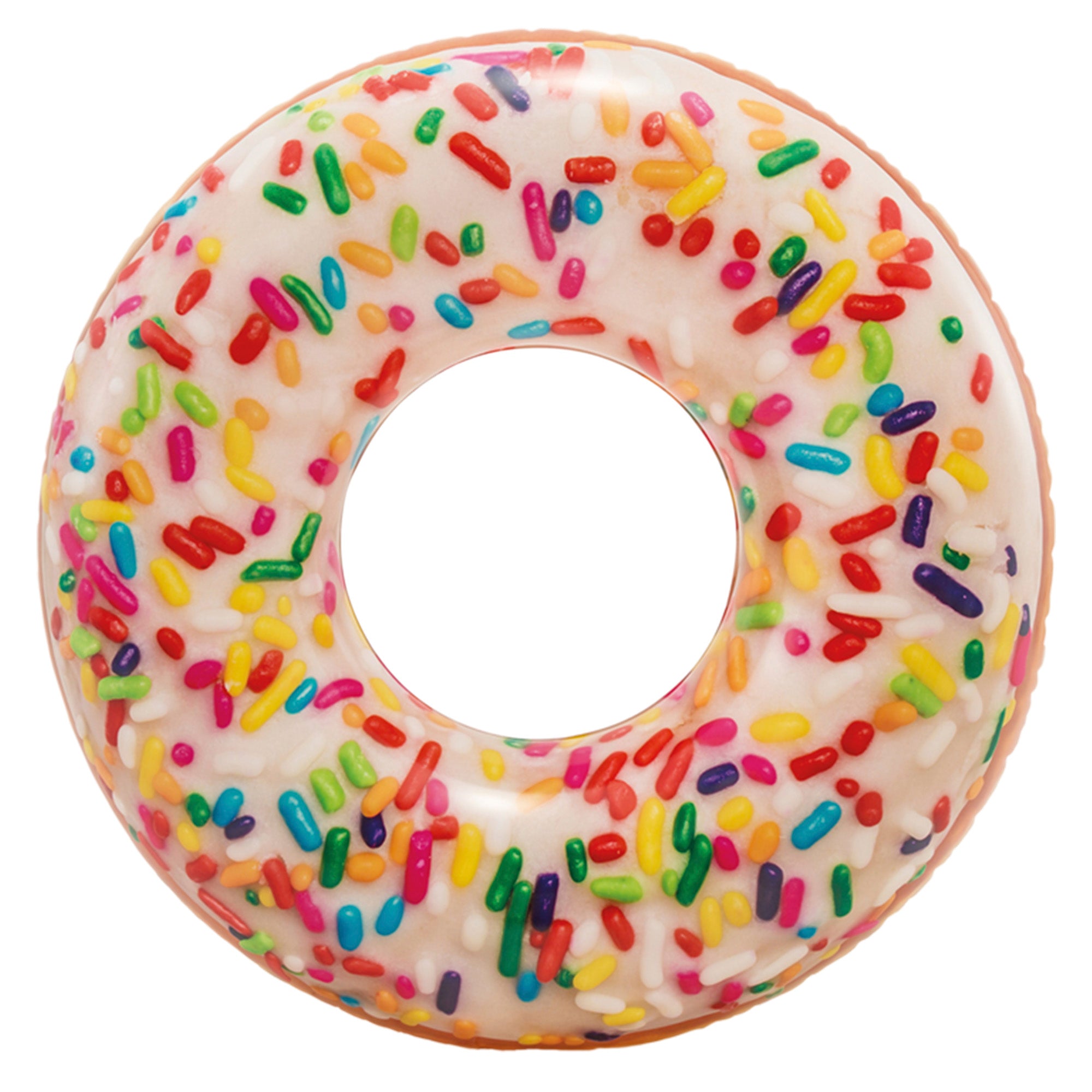Roda insuflável em forma de donut da INTEX, colorida, com 99 cm de diâmetro.
