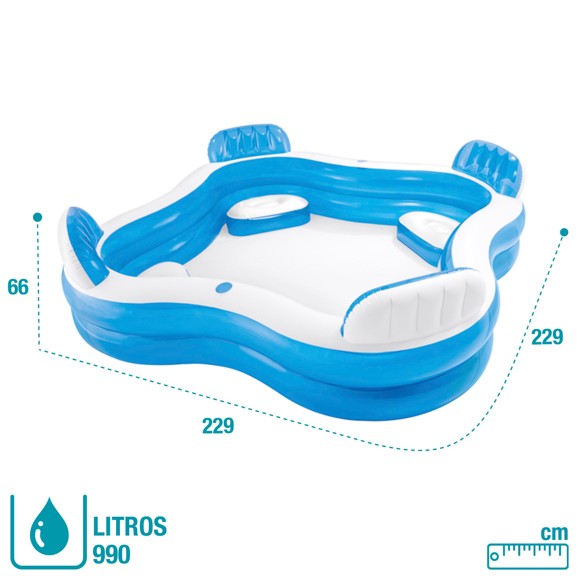 Piscina insuflável INTEX com assentos 229x229x66 cm - 990 l