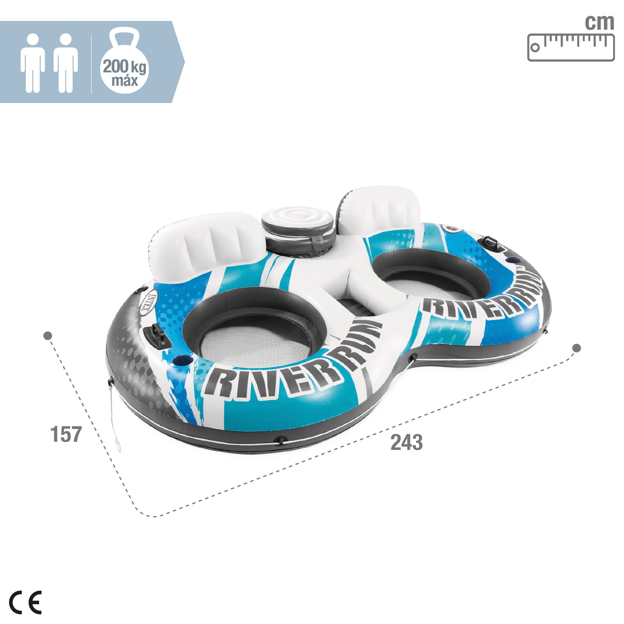 Boia insuflável INTEX com roda para 2 pessoas com cooler, 157x243 cm
