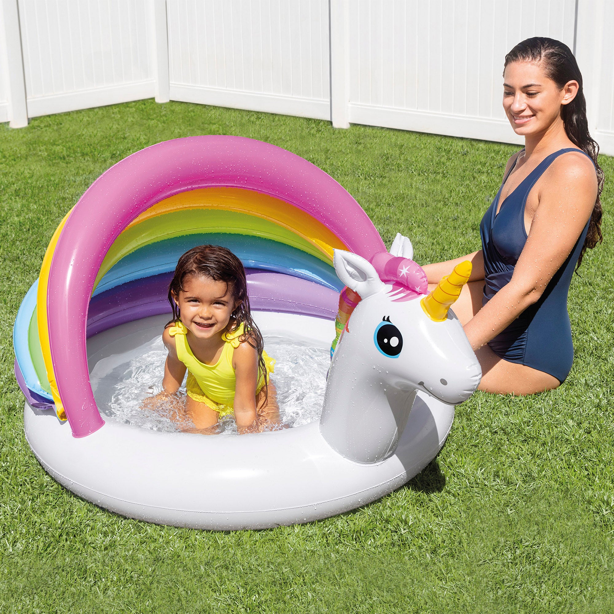 Piscina infantil insuflável INTEX com guarda-sol em unicórnio, 102x127x69 cm