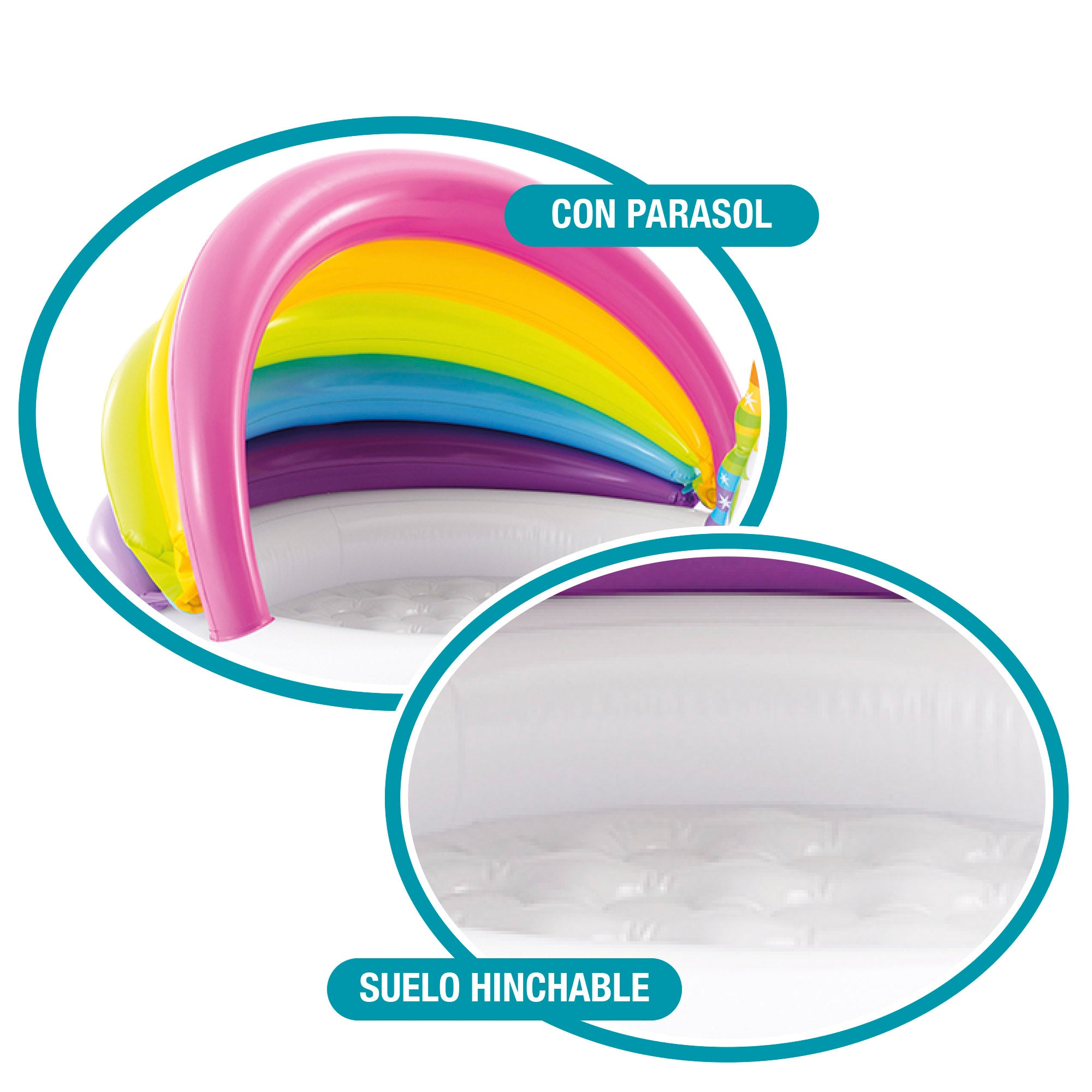 Piscina infantil insuflável INTEX com guarda-sol em unicórnio, 102x127x69 cm