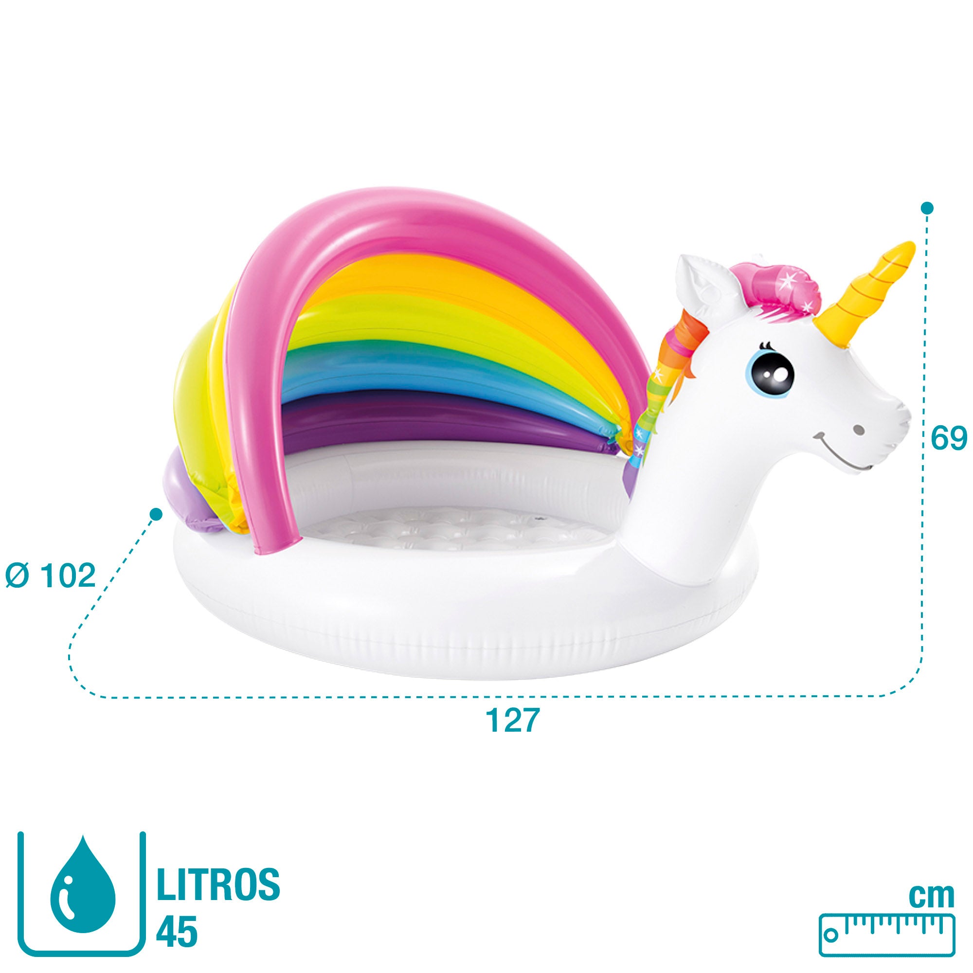 Piscina infantil insuflável INTEX com guarda-sol em unicórnio, 102x127x69 cm