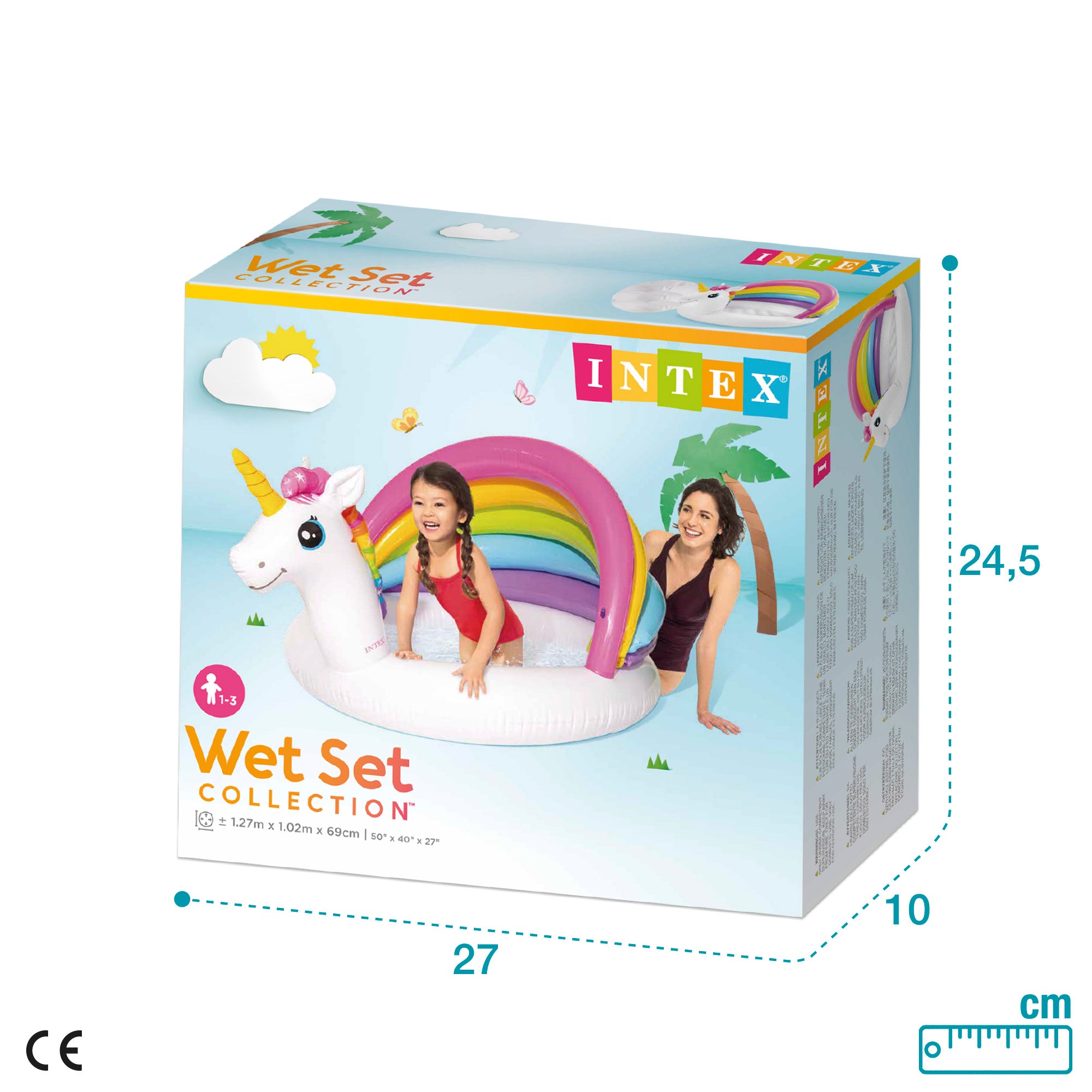 Piscina infantil insuflável INTEX com guarda-sol em unicórnio, 102x127x69 cm
