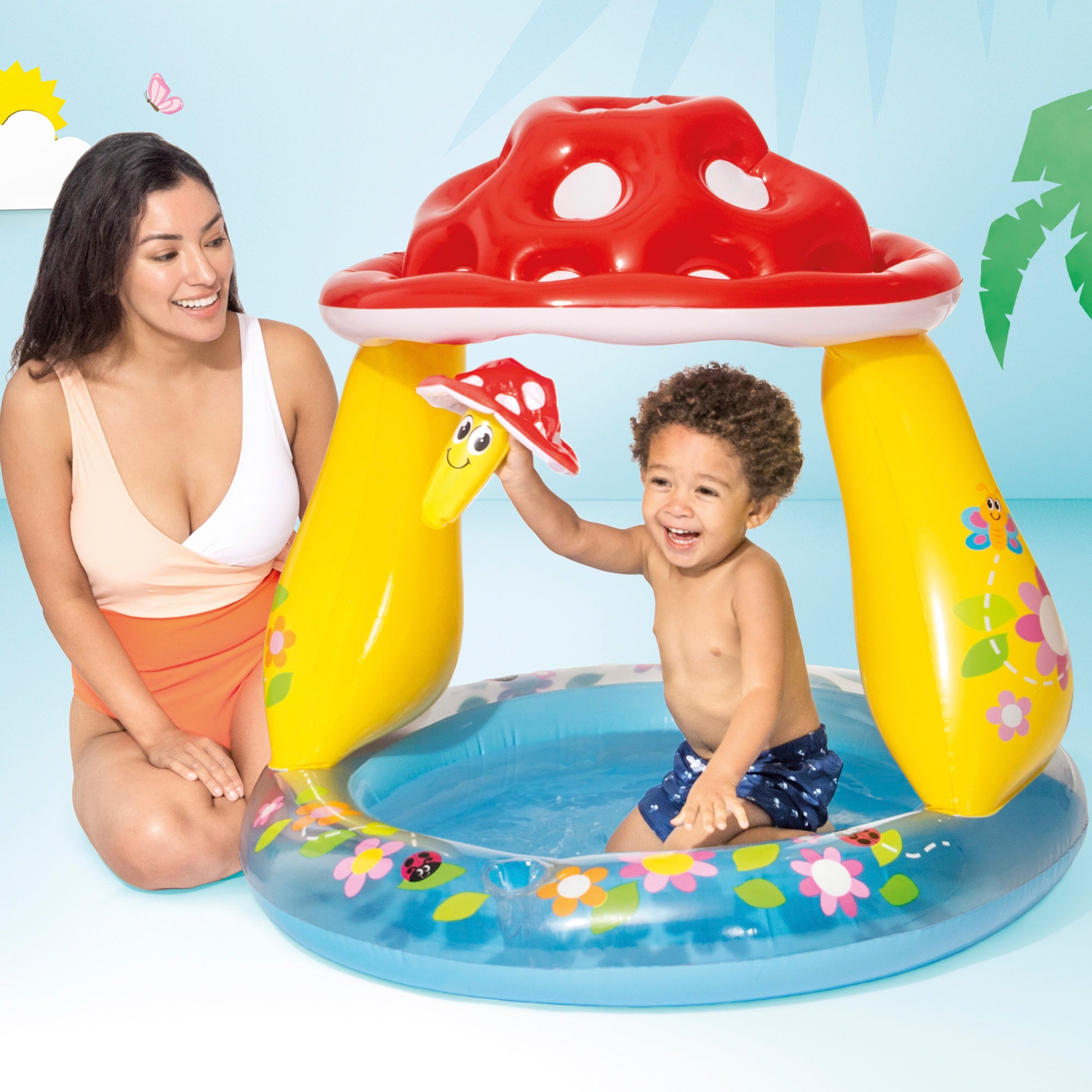 Piscina insuflável infantil INTEX com cobertura em forma de cogumelo, 102x102x89 ​​​​cm - 45 litros