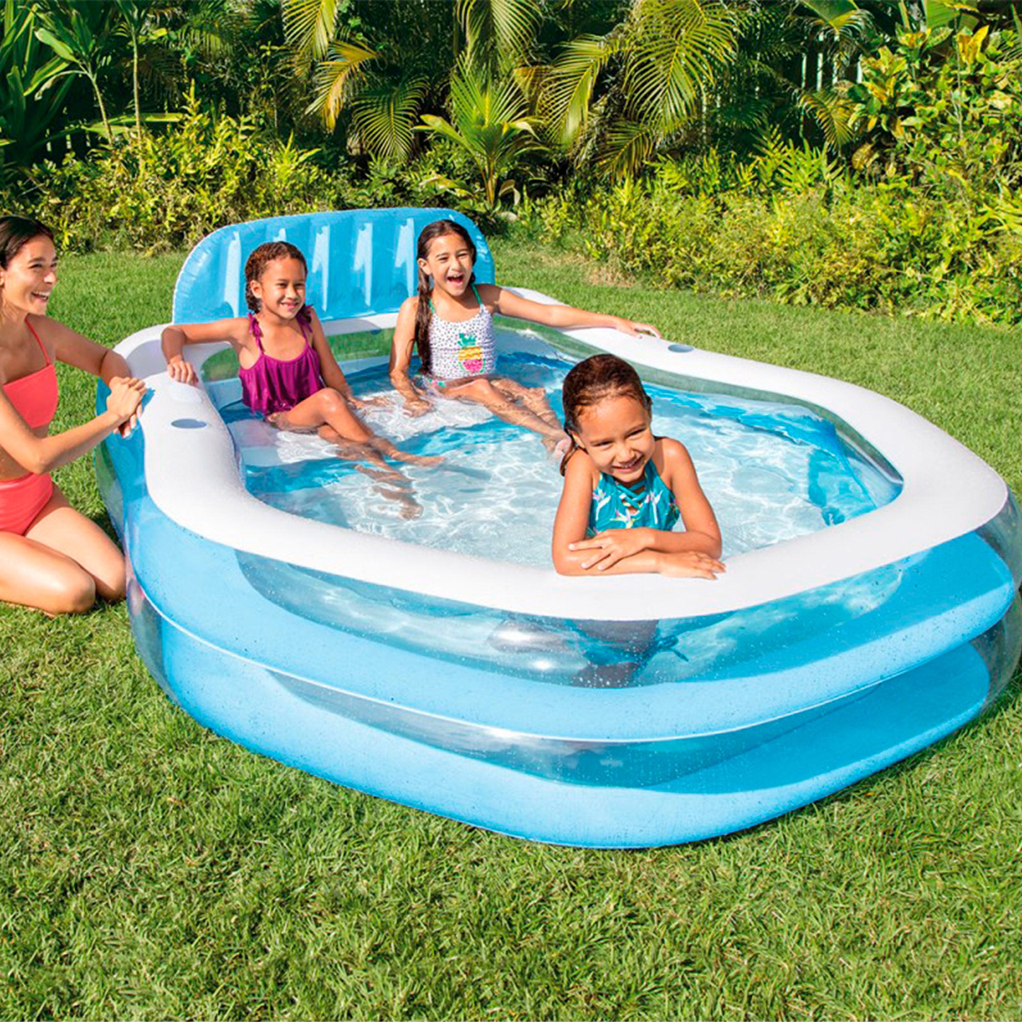 Piscina insuflável infantil INTEX com assento e cobertura, azul, 229x191x135 cm
