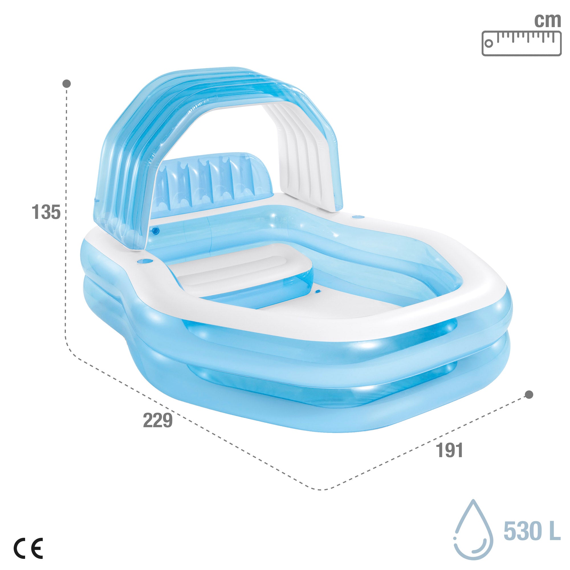 Piscina insuflável infantil INTEX com assento e cobertura, azul, 229x191x135 cm