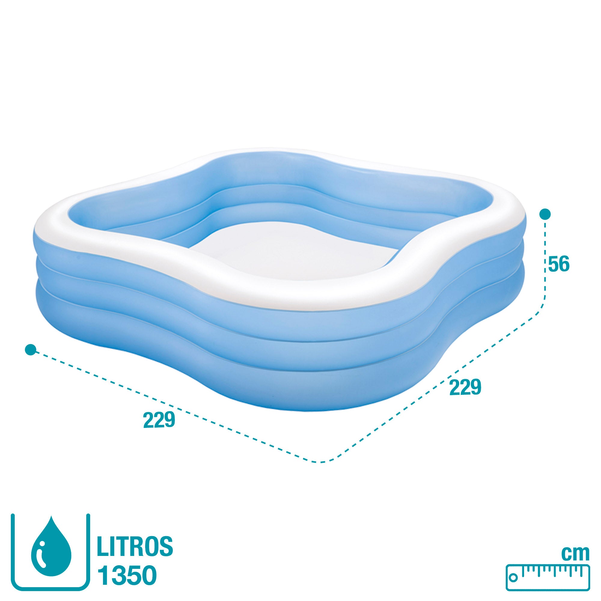 Piscina insuflável quadrada INTEX 229x229x56 cm - 1.250 litros