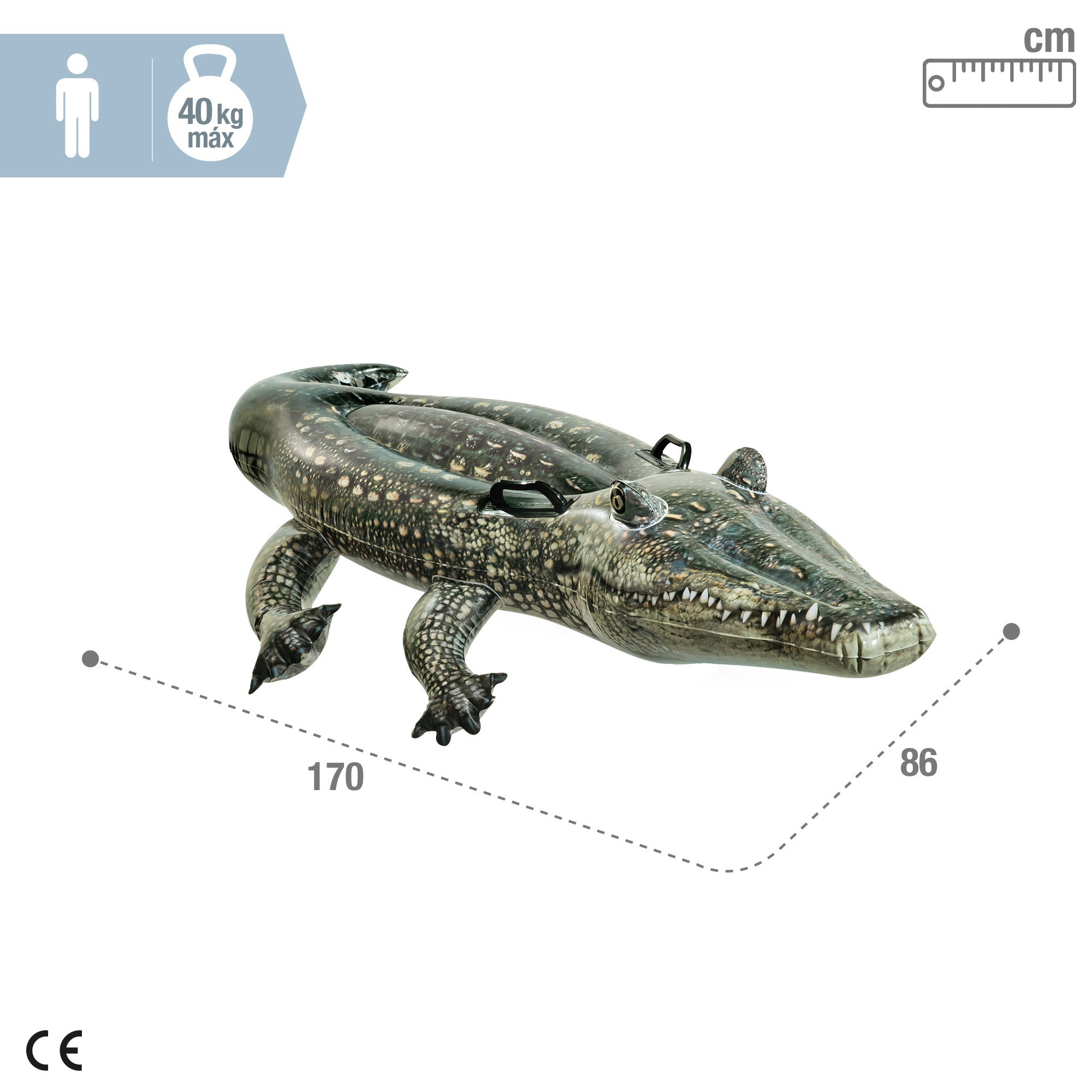 Crocodilo insuflável fotorrealista INTEX com 2 pegas, 86x170 cm