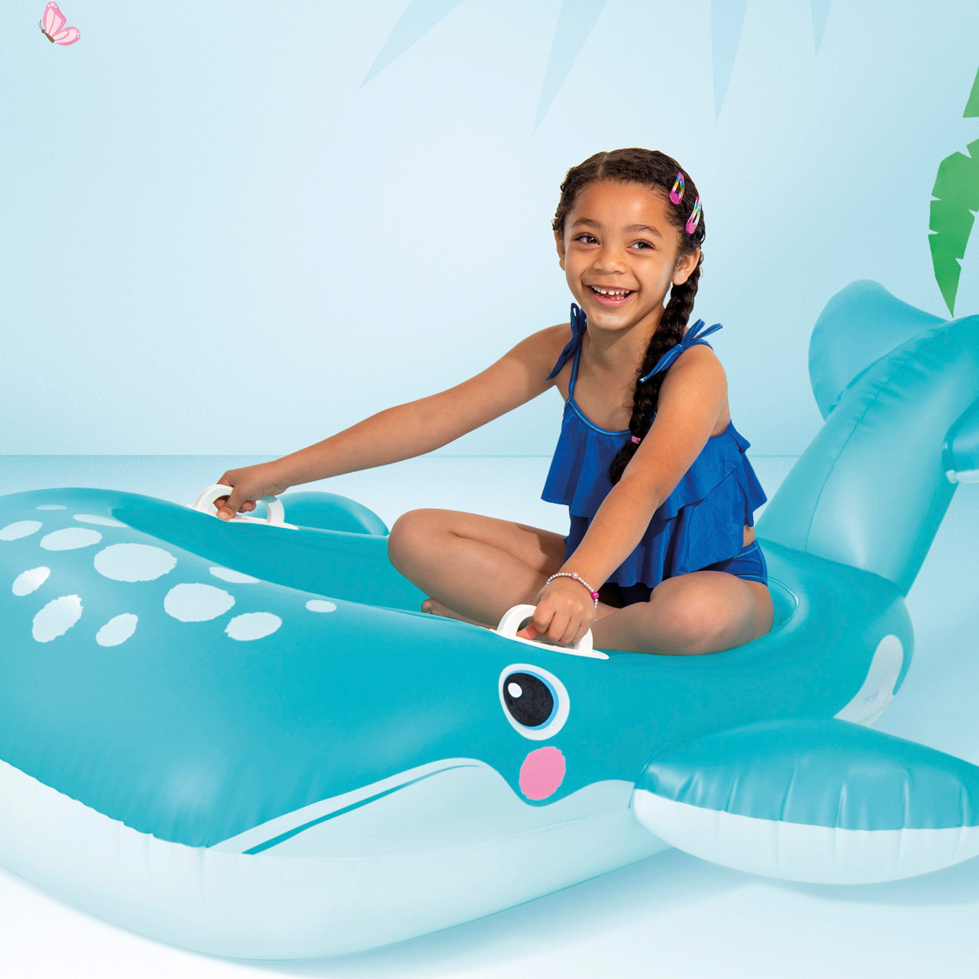 Barco insuflável em forma de baleia da INTEX para criança, com piso almofadado, 140x168 cm