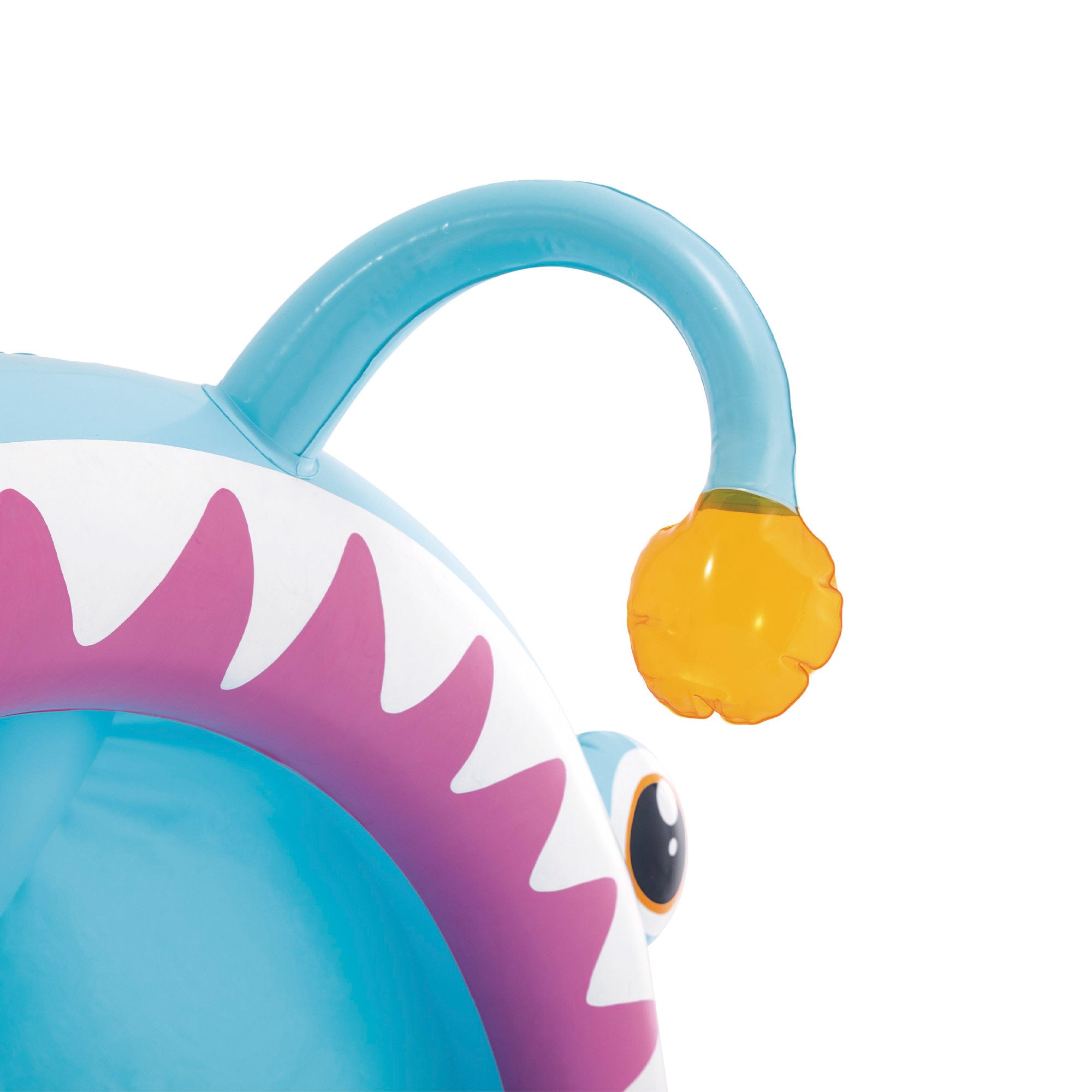 Piscina insuflável infantil INTEX em forma de peixe-anjo com cobertura e piso almofadado.