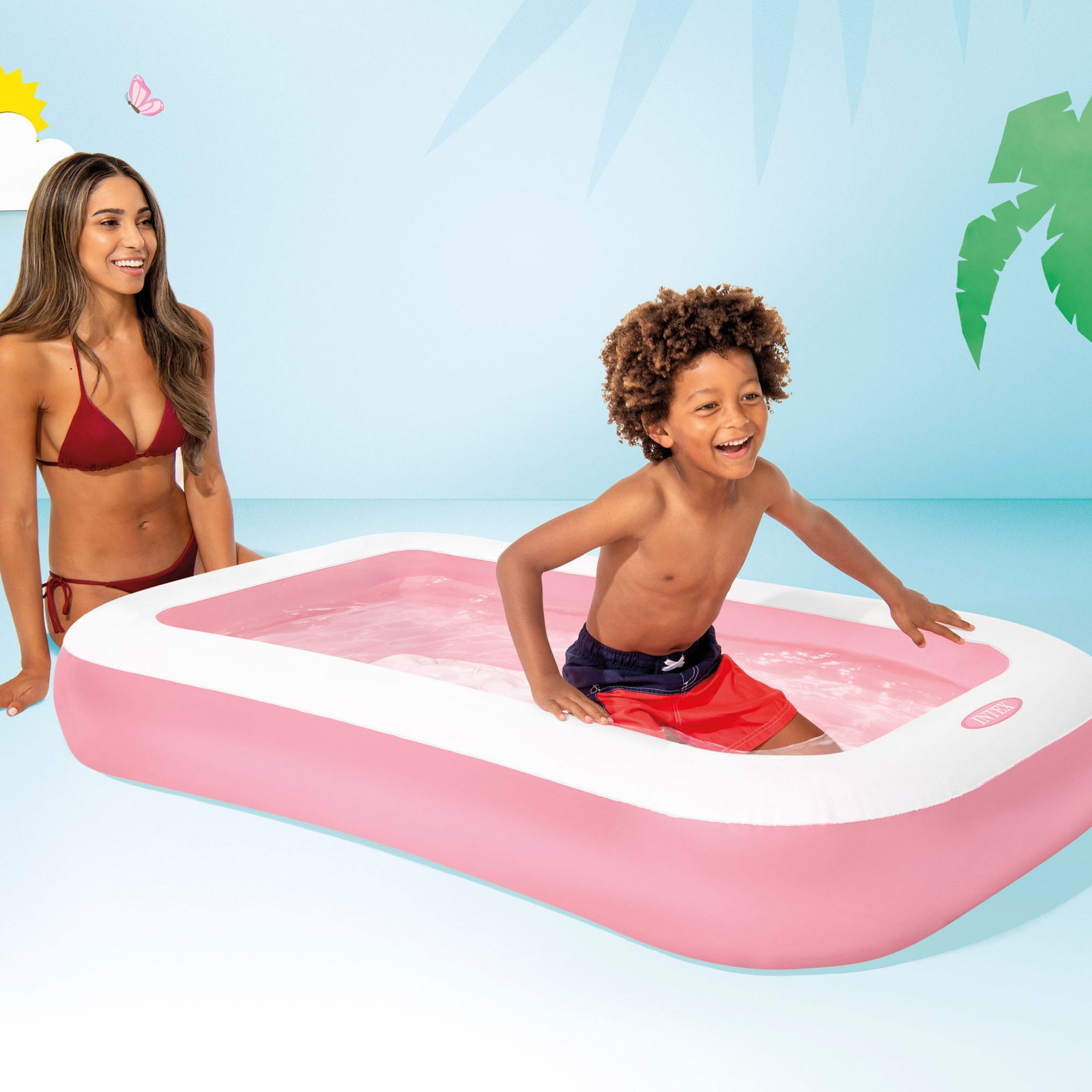 Piscina insuflável infantil INTEX, cor-de-rosa, com piso almofadado, 166x100x25 cm
