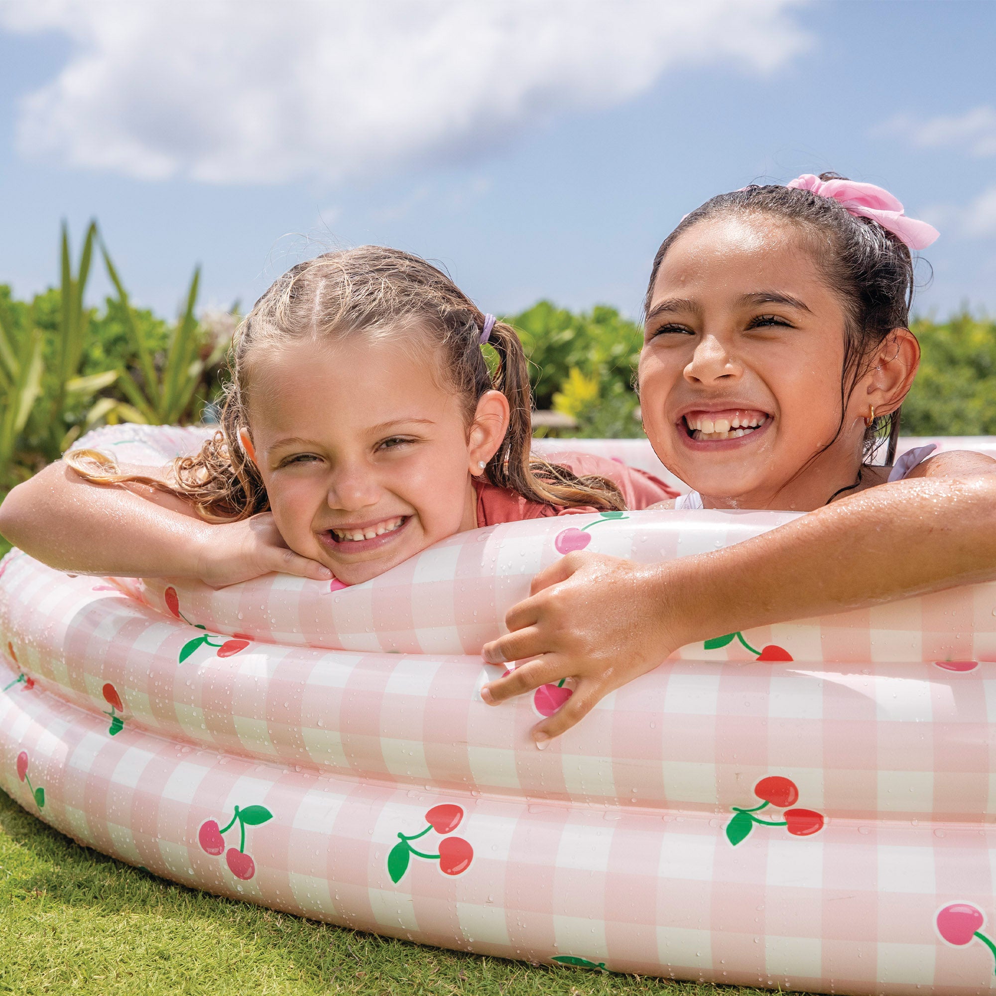 INTEX Piscina insuflável redonda em xadrez vichy e cerejas
