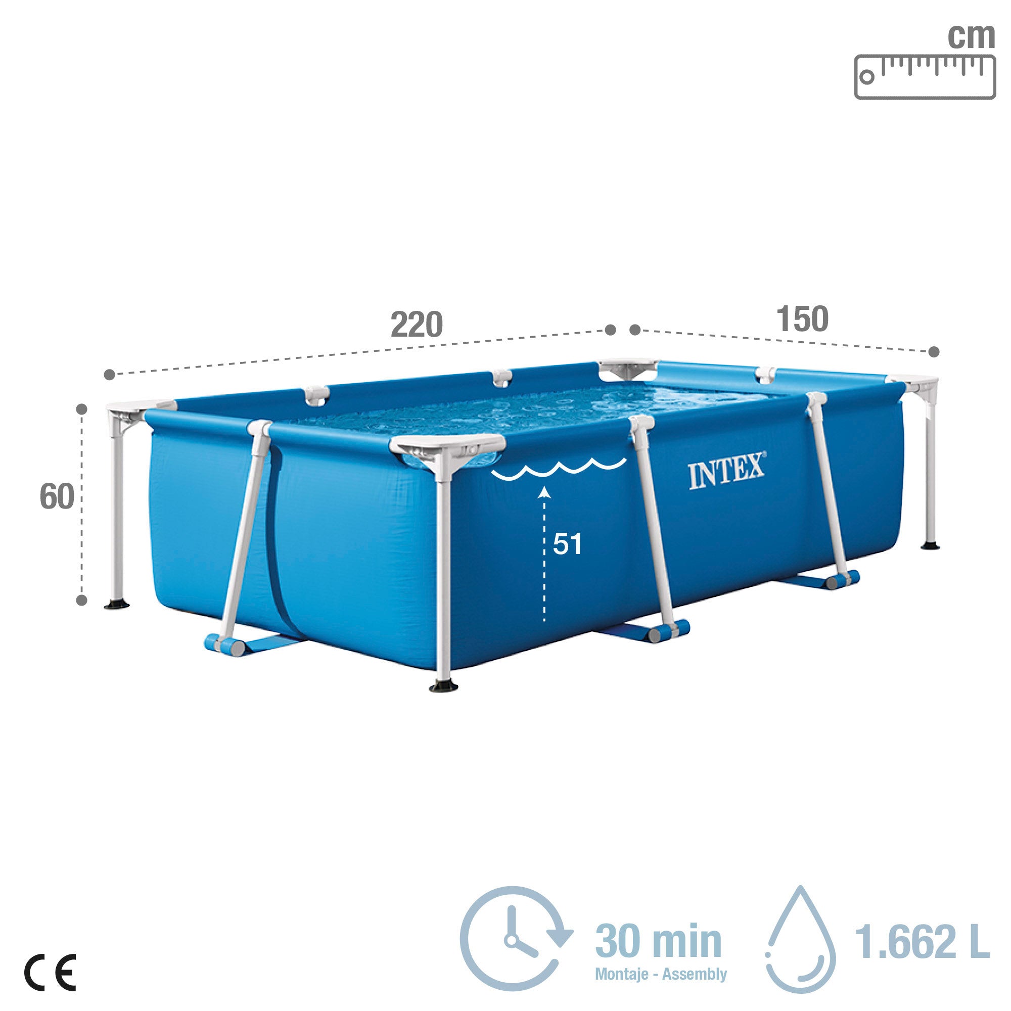 Piscina amovível INTEX Small Frame 220x150x60 cm - 1.662 l