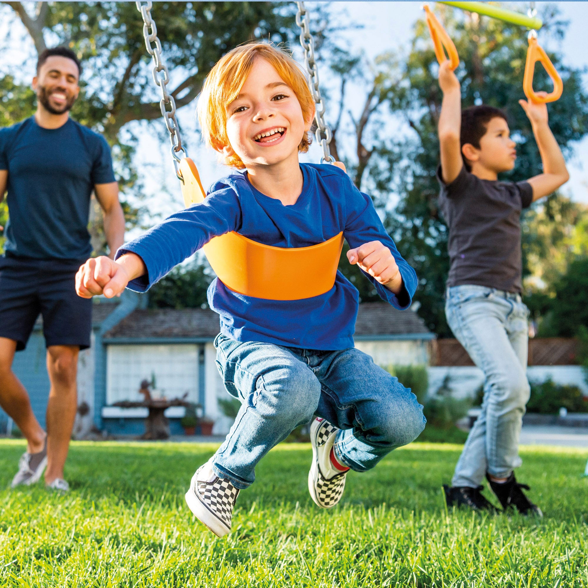 Baloiço duplo de jardim INTEX com gangorra e trapézio de ginástica