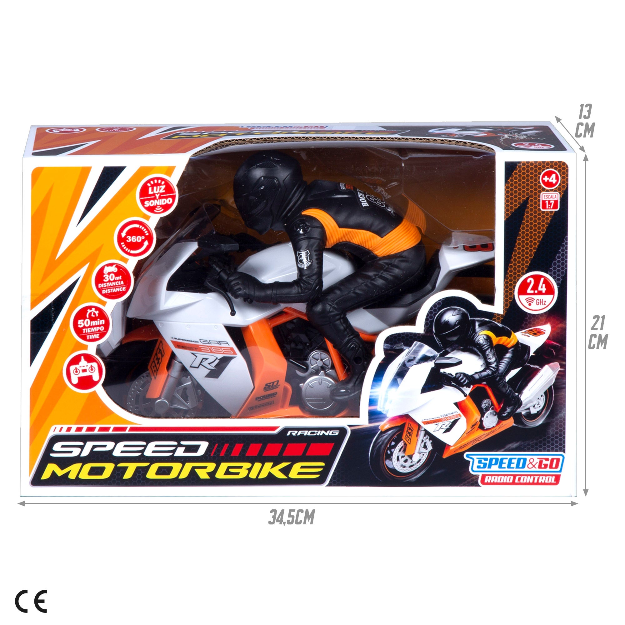Moto radiocomandada laranja + 4 anos Speed&Go