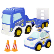 Camião de polícia para transportar carros com carro Push & Go e 2 cones Teamsterz