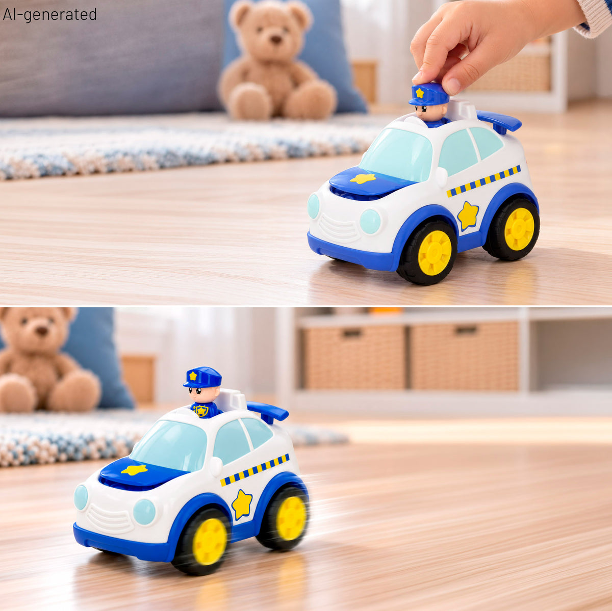 Camião de polícia para transportar carros com carro Push & Go e 2 cones Teamsterz