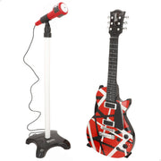 Guitarra elétrica de rock 56 cm vermelho, preto e branco com microfone de pé Bontempi