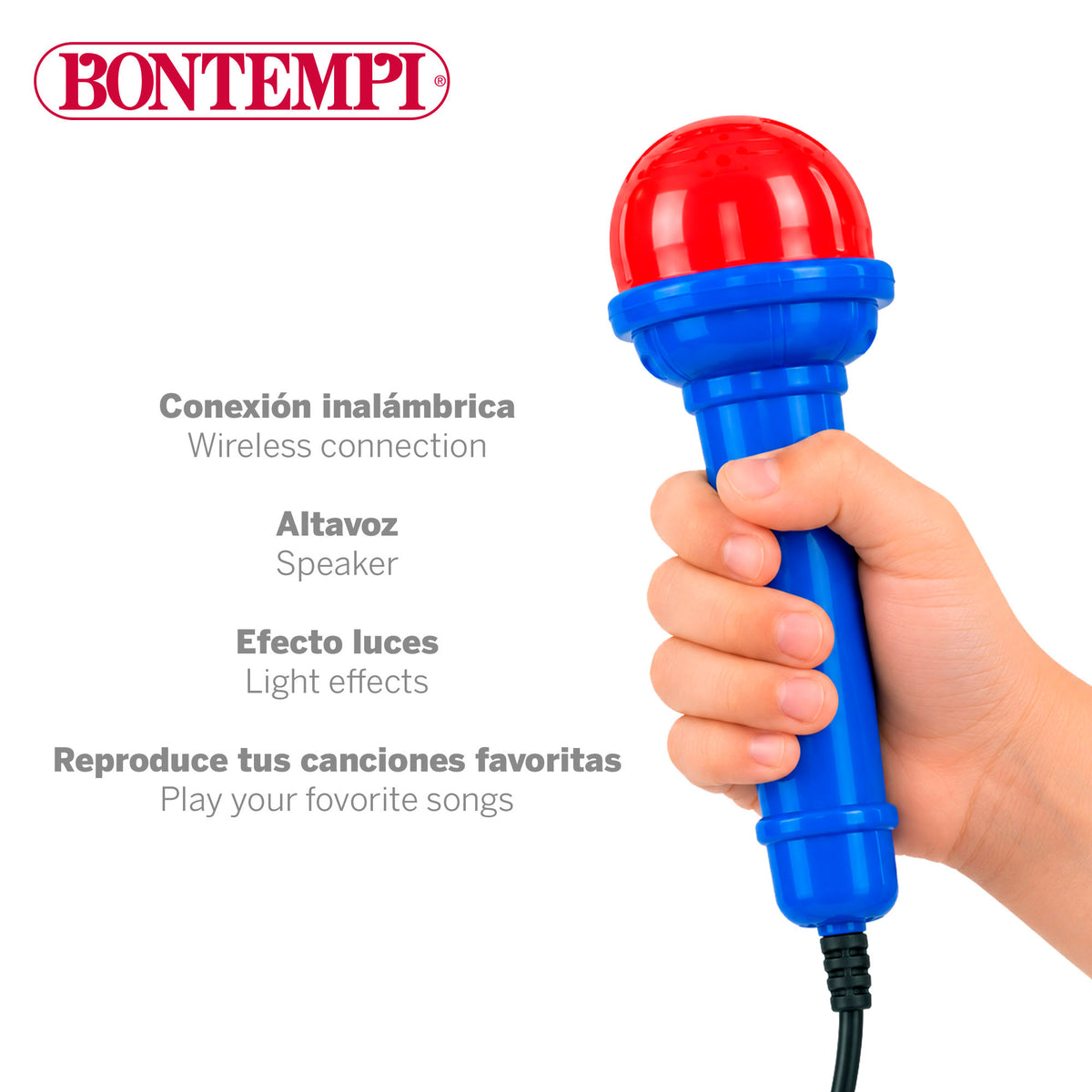 Mini altifalante sem fios azul com microfone e luzes coloridas Bontempi