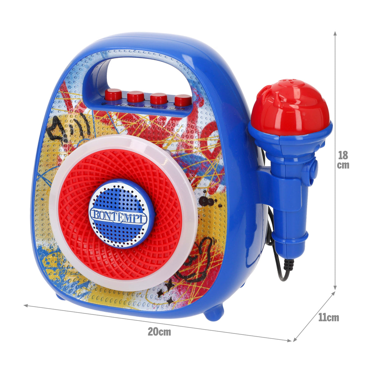 Mini altifalante sem fios azul com microfone e luzes coloridas Bontempi