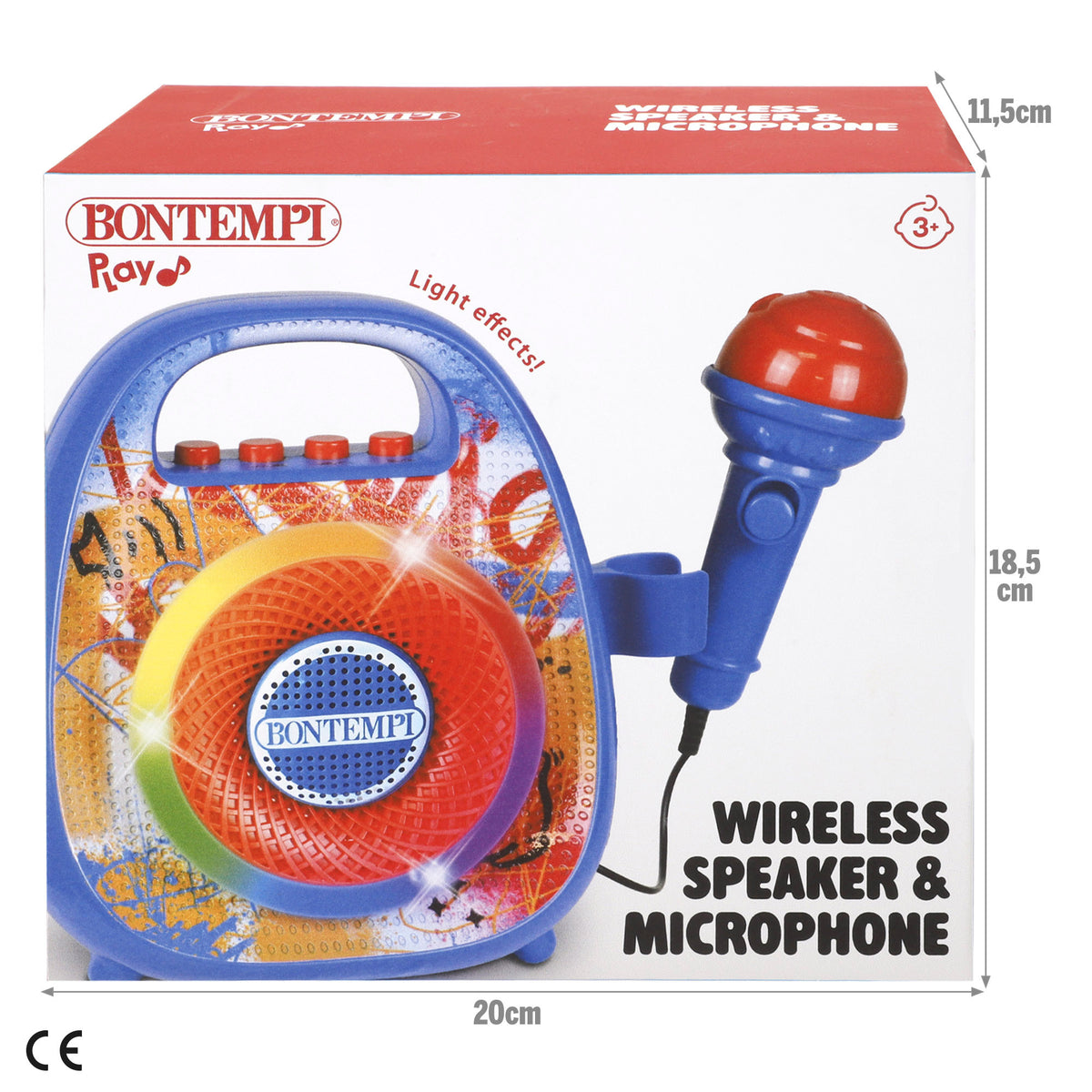 Mini altifalante sem fios azul com microfone e luzes coloridas Bontempi