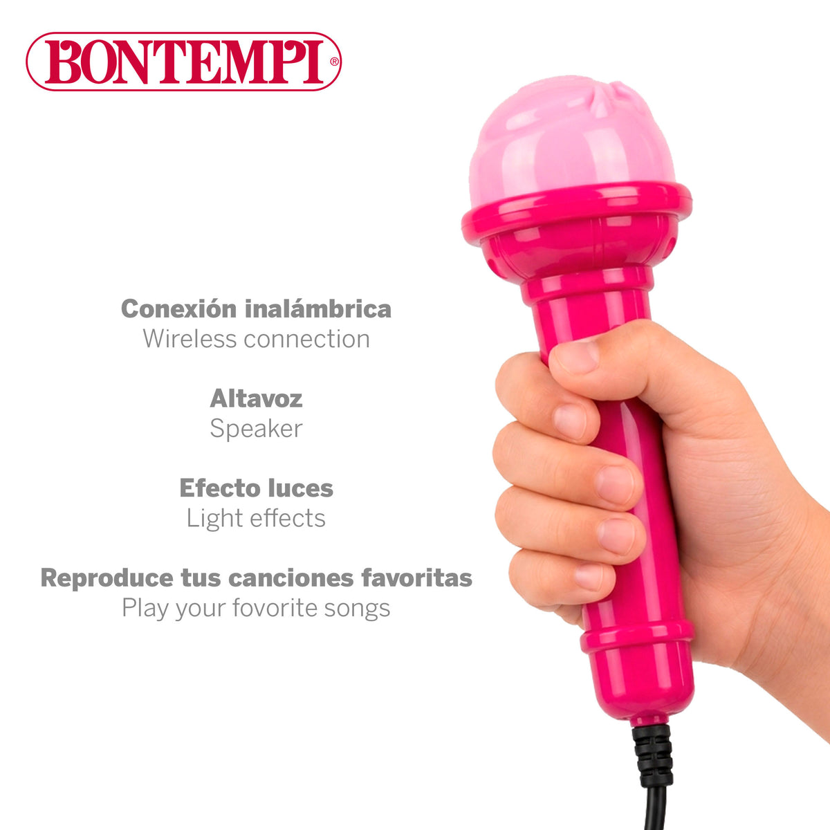 Coluna sem fios mini cor-de-rosa com microfone e luzes coloridas Bontempi