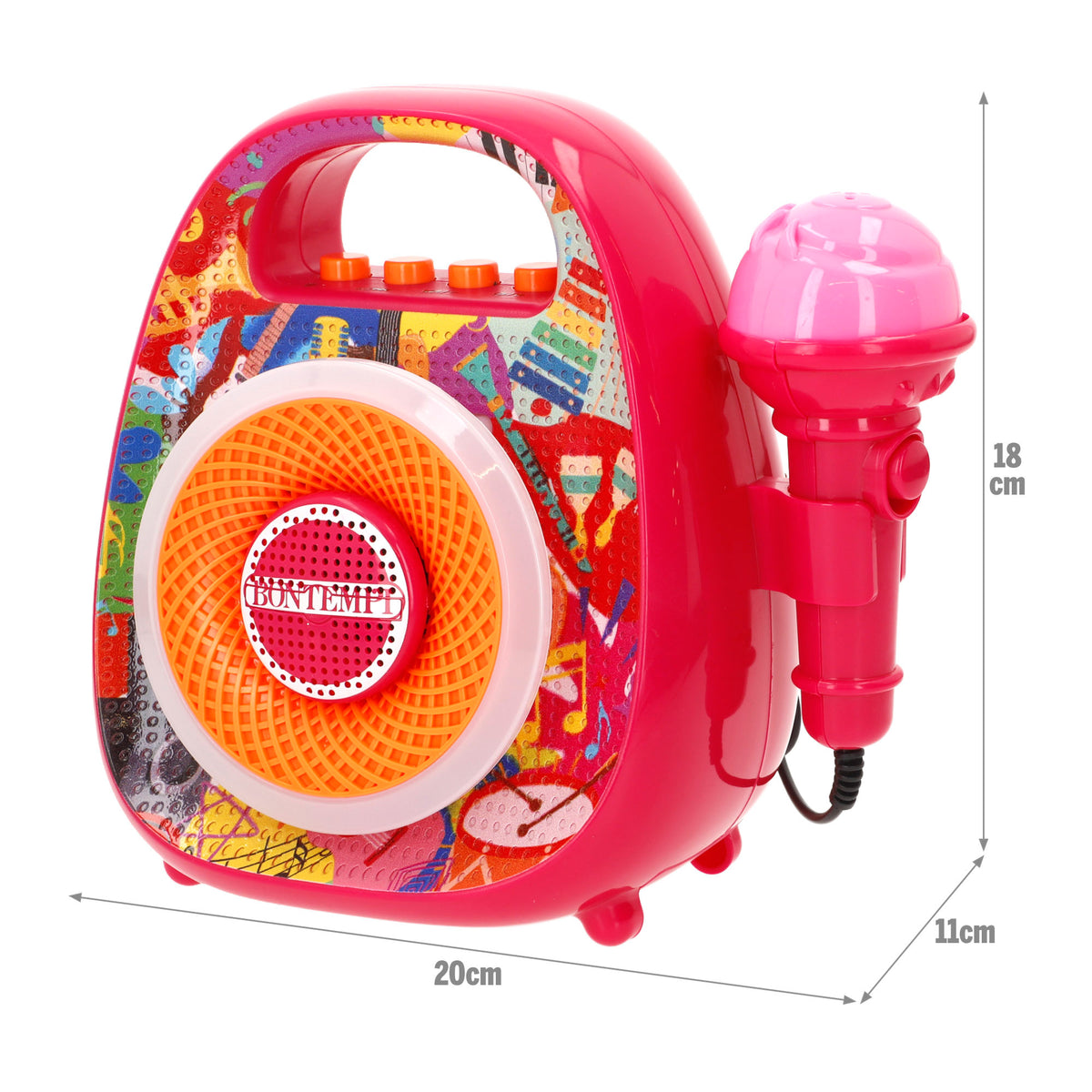 Coluna sem fios mini cor-de-rosa com microfone e luzes coloridas Bontempi