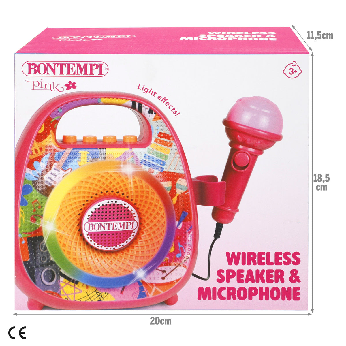 Coluna sem fios mini cor-de-rosa com microfone e luzes coloridas Bontempi