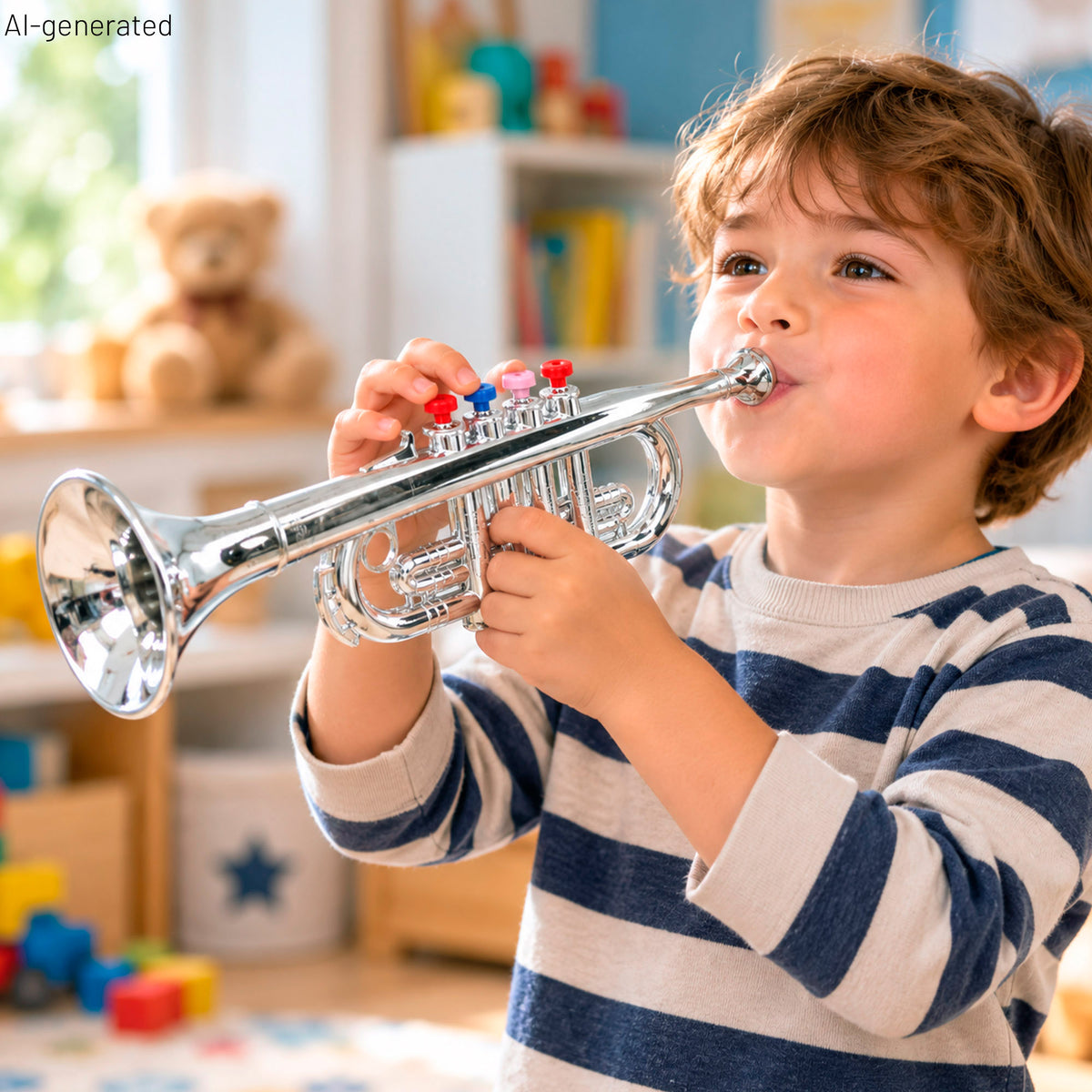 Trompete de brincar prateado com 4 teclas 42 cm Bontempi